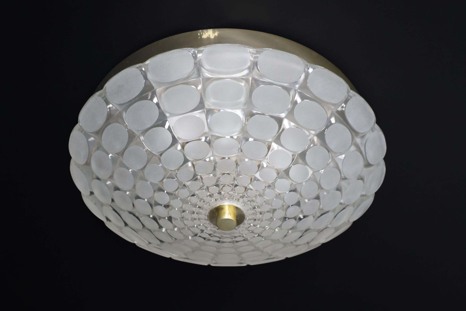 photo furniture Mid Century Space Age Frosted Glass Round Flush Mount  J.T. Kalmar Austria 1960