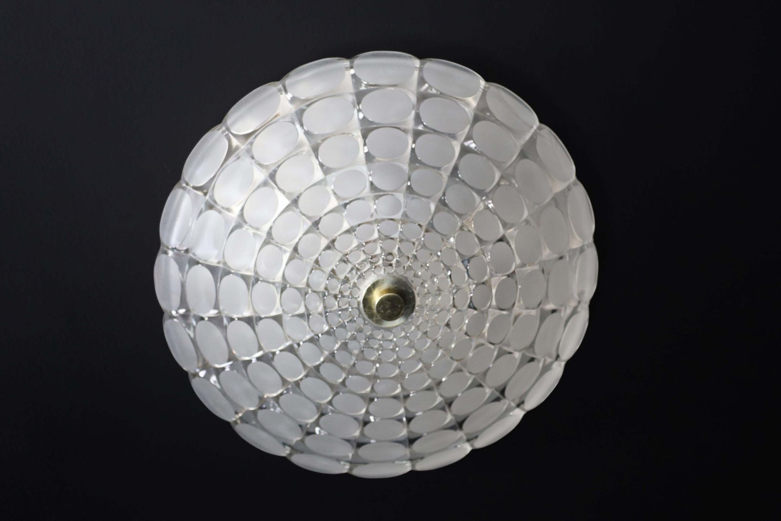 photo for sale Mid Century Space Age Frosted Glass Round Flush Mount  J.T. Kalmar Austria 1960