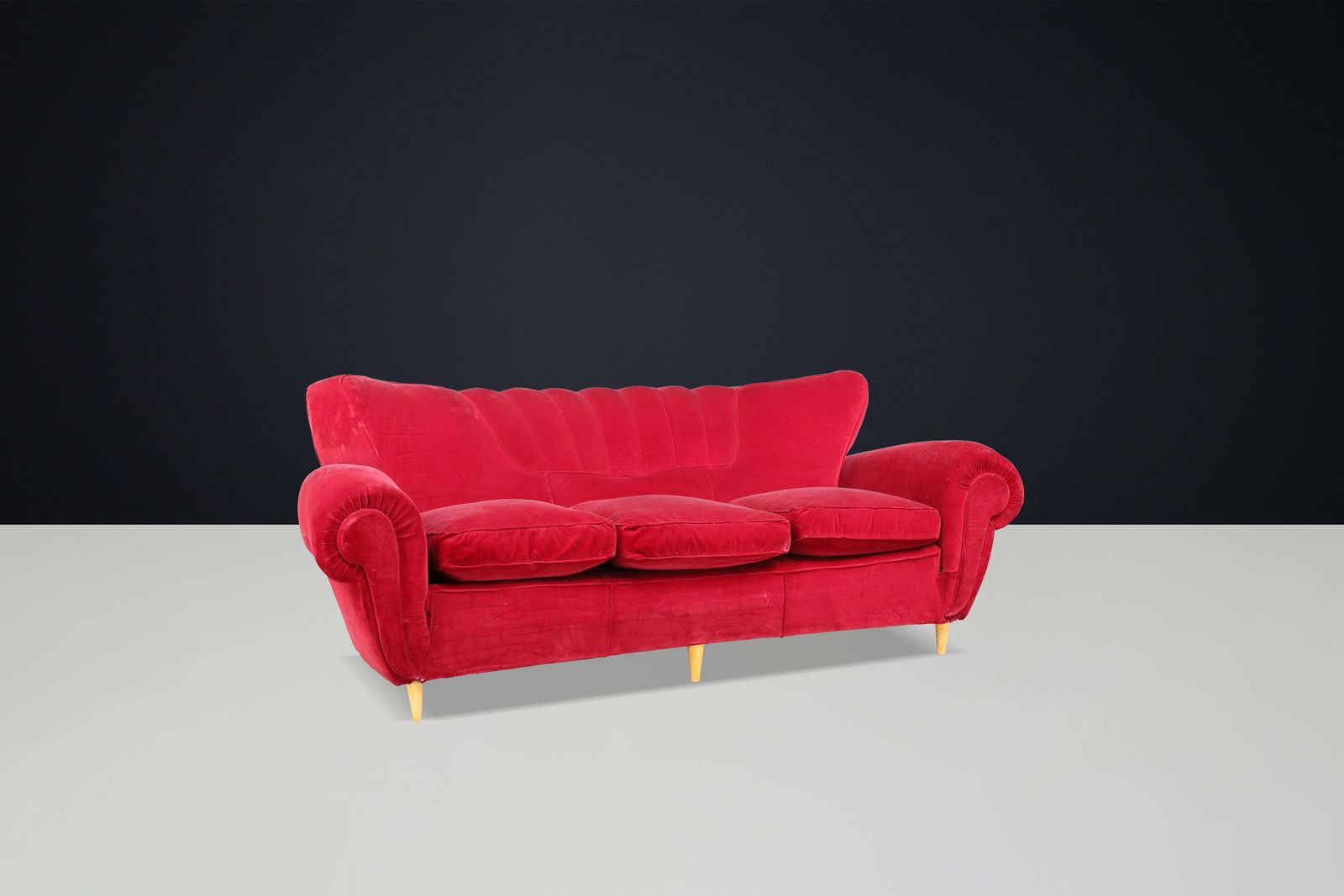 Guglielmo Ulrich Art Deco Sofa In Original Velvet Fabric, Italy 1930s photo for sale