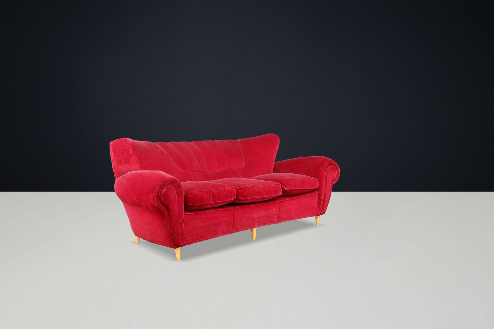 Guglielmo Ulrich Art Deco Sofa In Original Velvet Fabric, Italy 1930s photo vintage