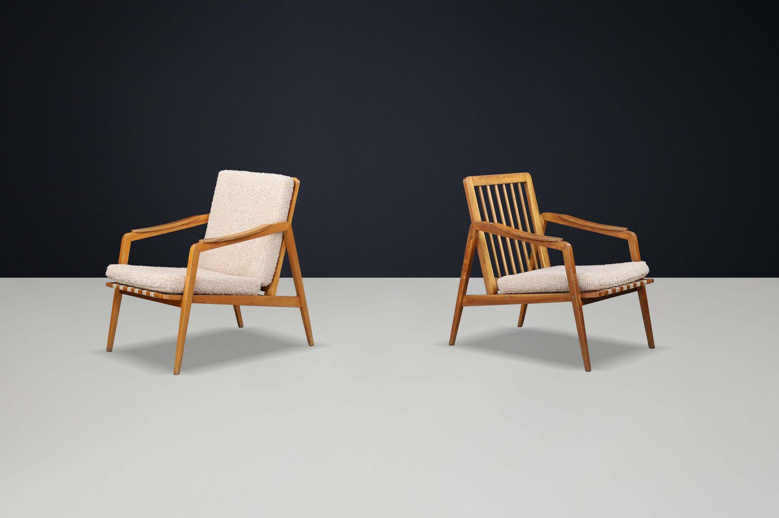 Pair Of Mid Century Lounge Chairs In French Ash With New Teddy Upholstery, 1960s photo 3746.0