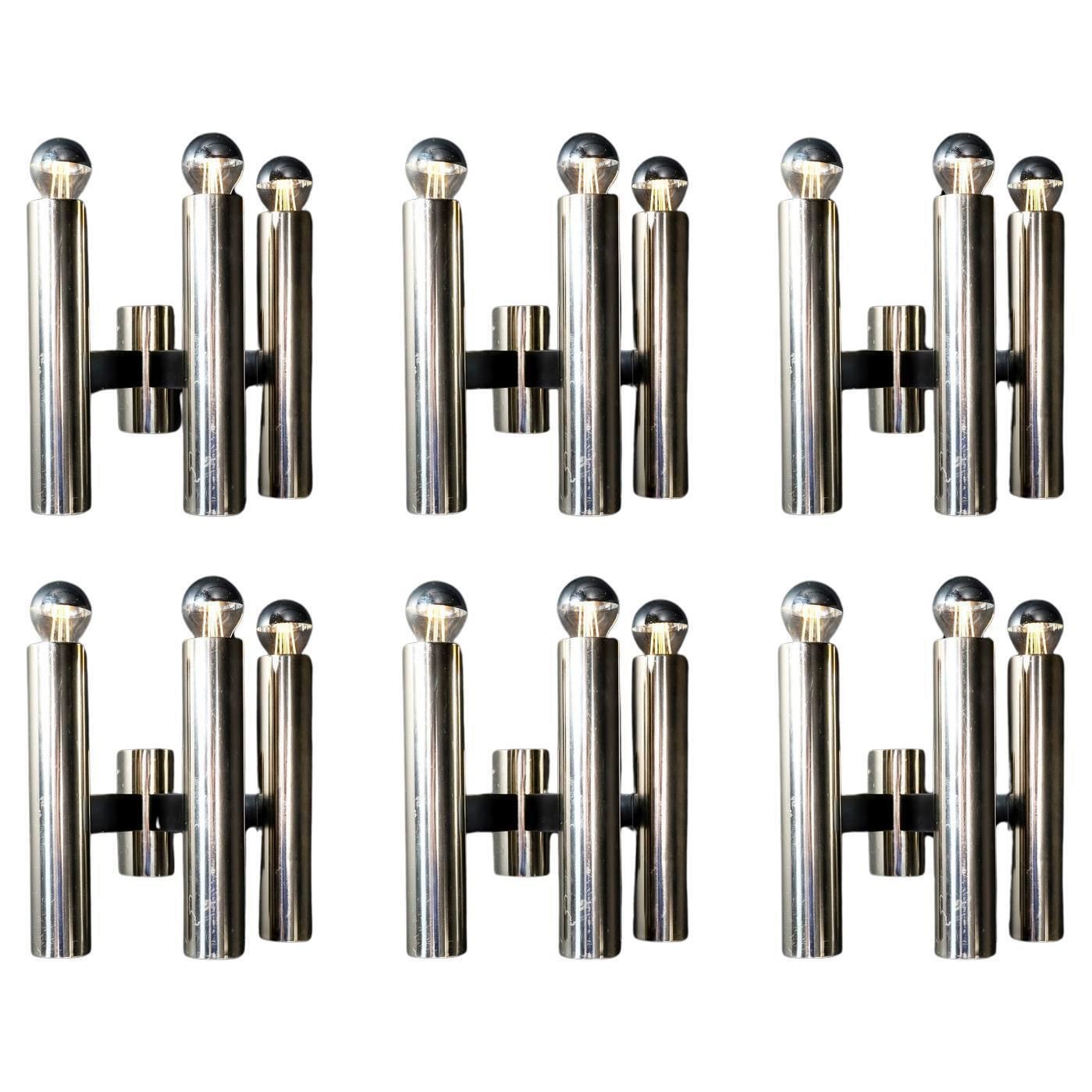 24 X Sleek Mid Century Modern Wall Lights In Chromed Steel – Germany, 1970s