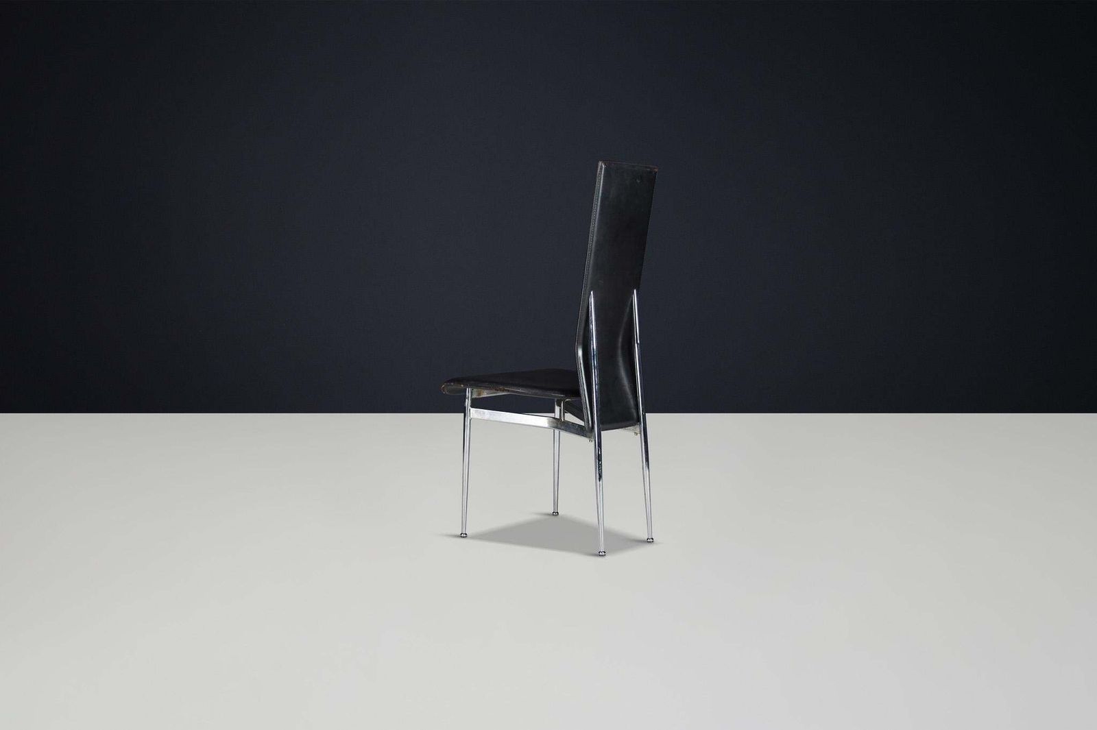 Mid Century Modern Set Of 4 Leather Dining Chairs By Giancarlo Vegni For Fasem photo buy