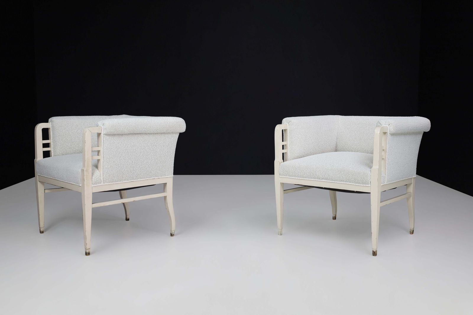 Large Pair Of Jugendstil Armchairs In Bouclé Upholstery , Austria, Circa 1910 photo for sale