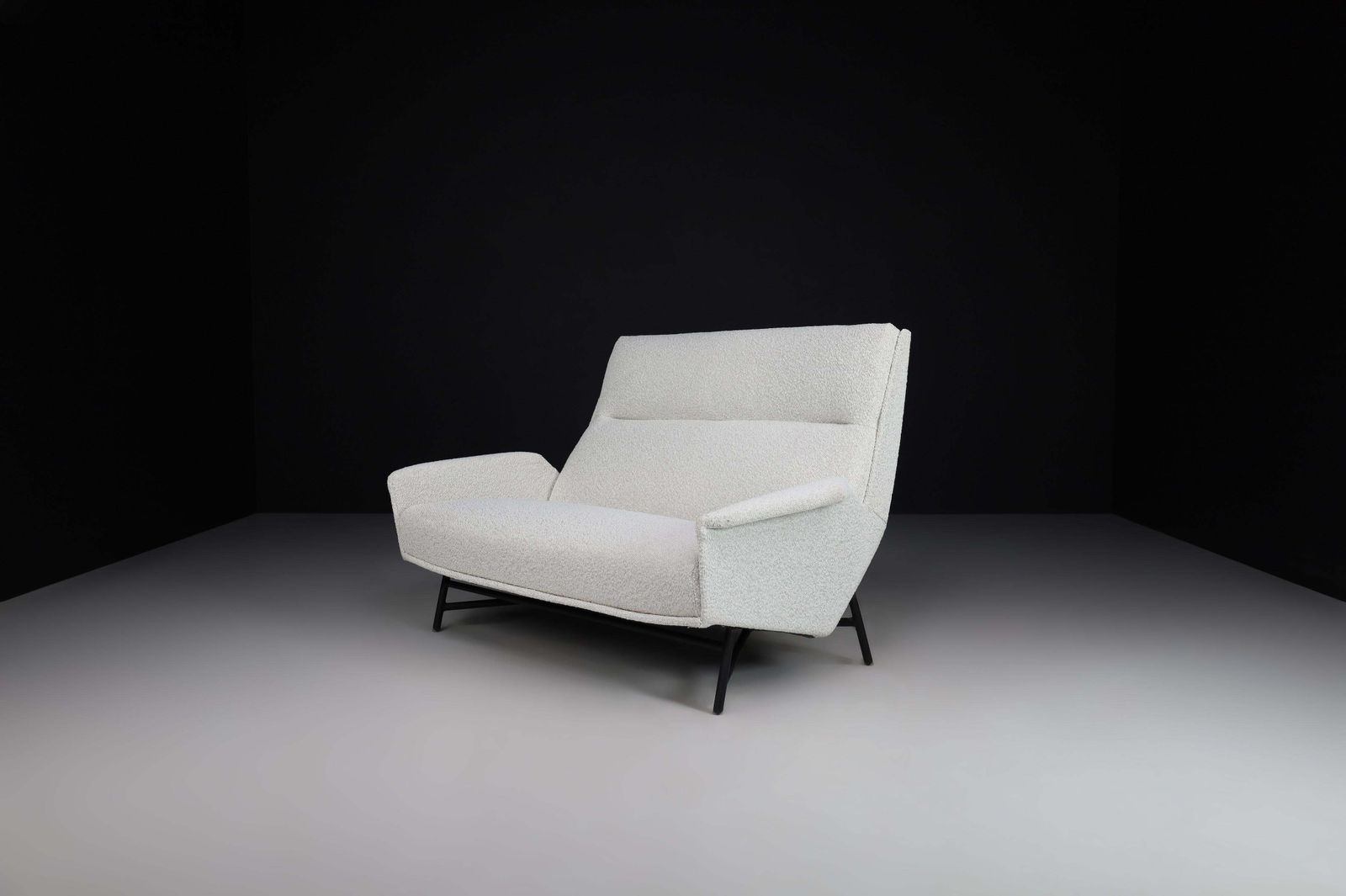 Furniture Mid Century Modern Lounge Sofa In Re Upholstered Bouclé By Guy Besnard 1959 photo