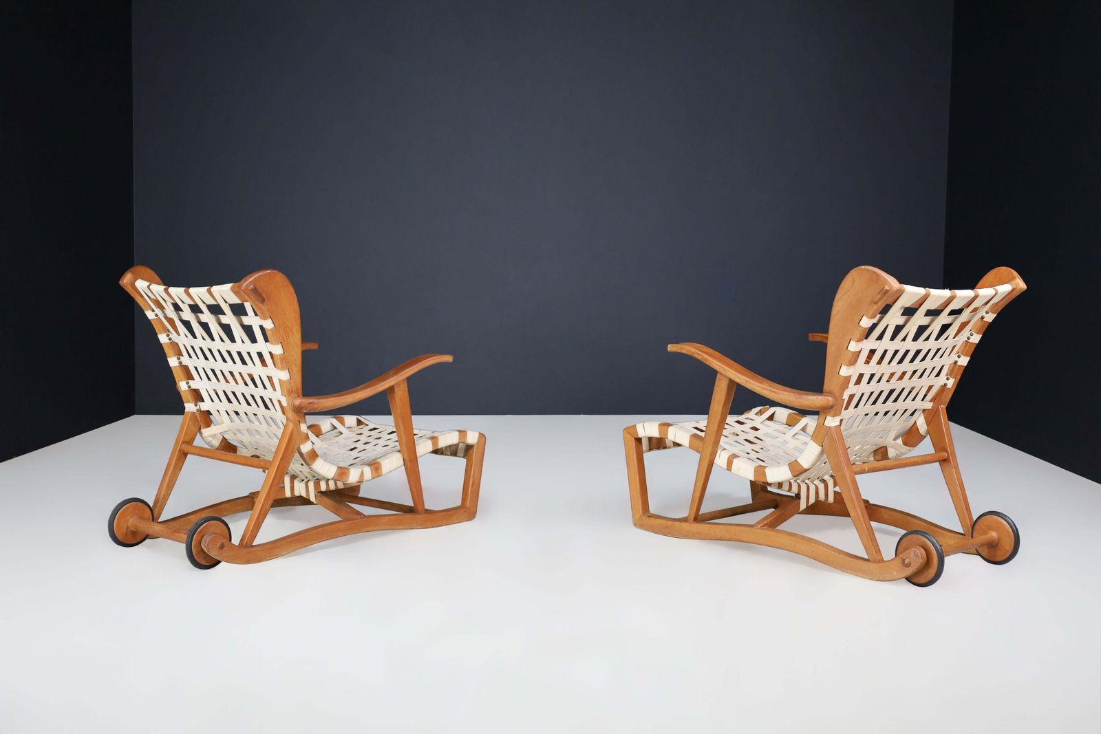 Sculptural Oak Lounge Chairs By Guglielmo Pecorini, Italy, The 1950s photo vintage