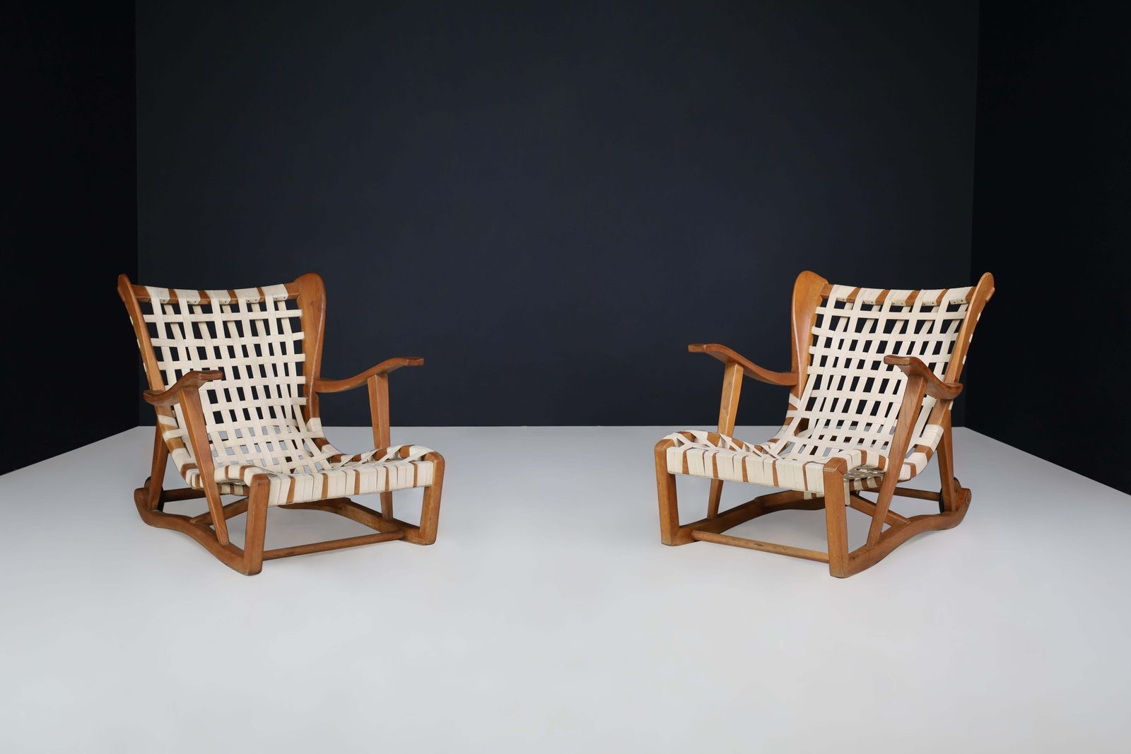 photo furniture Sculptural Oak Lounge Chairs By Guglielmo Pecorini, Italy, The 1950s