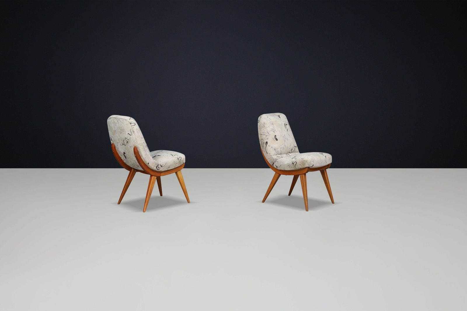 Pair Of Mid Century Modern Easy Chairs In Beech And Original Upholstery 1960s photo for sale