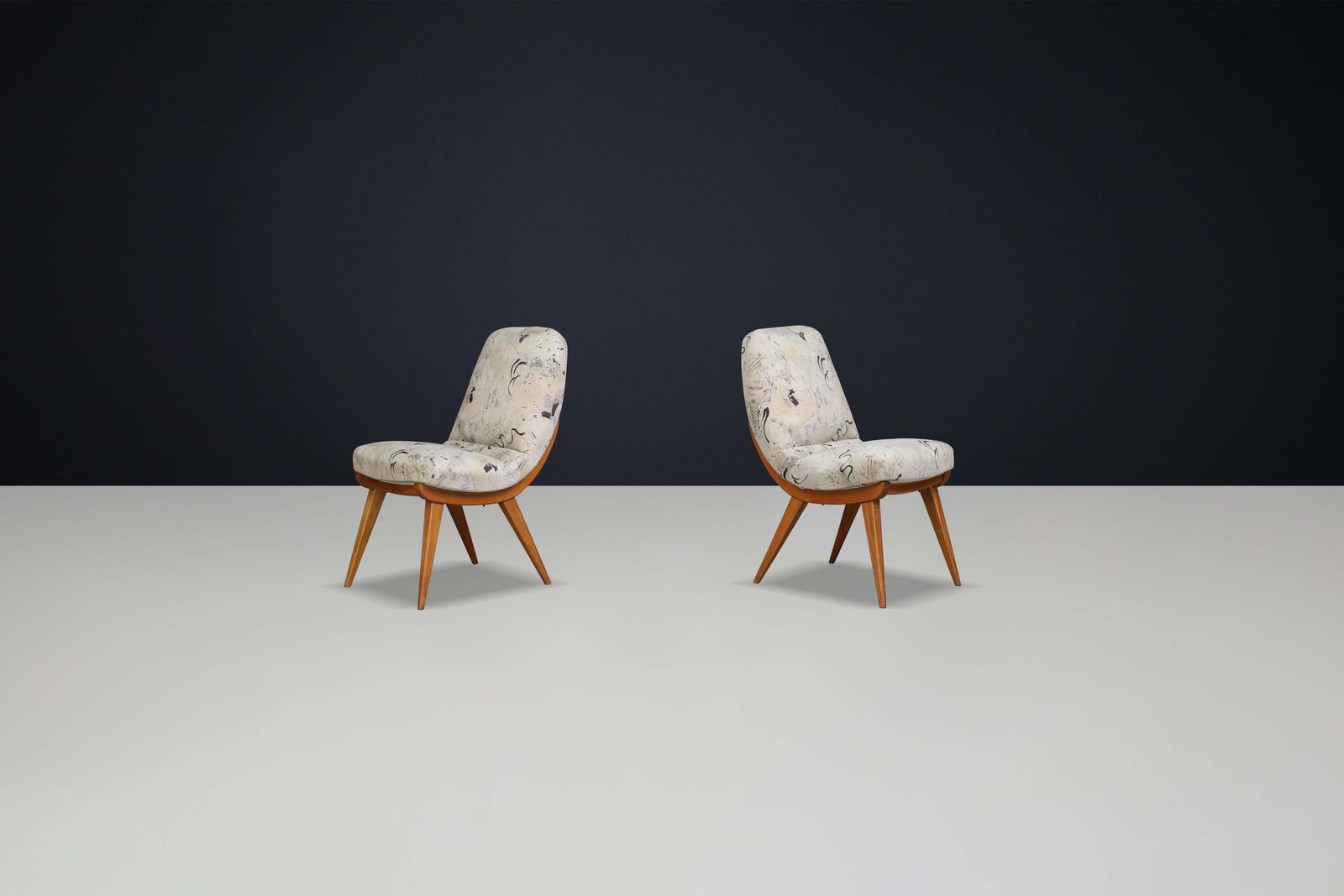 Pair Of Mid Century Modern Easy Chairs In Beech And Original Upholstery 1960s photo Furniture