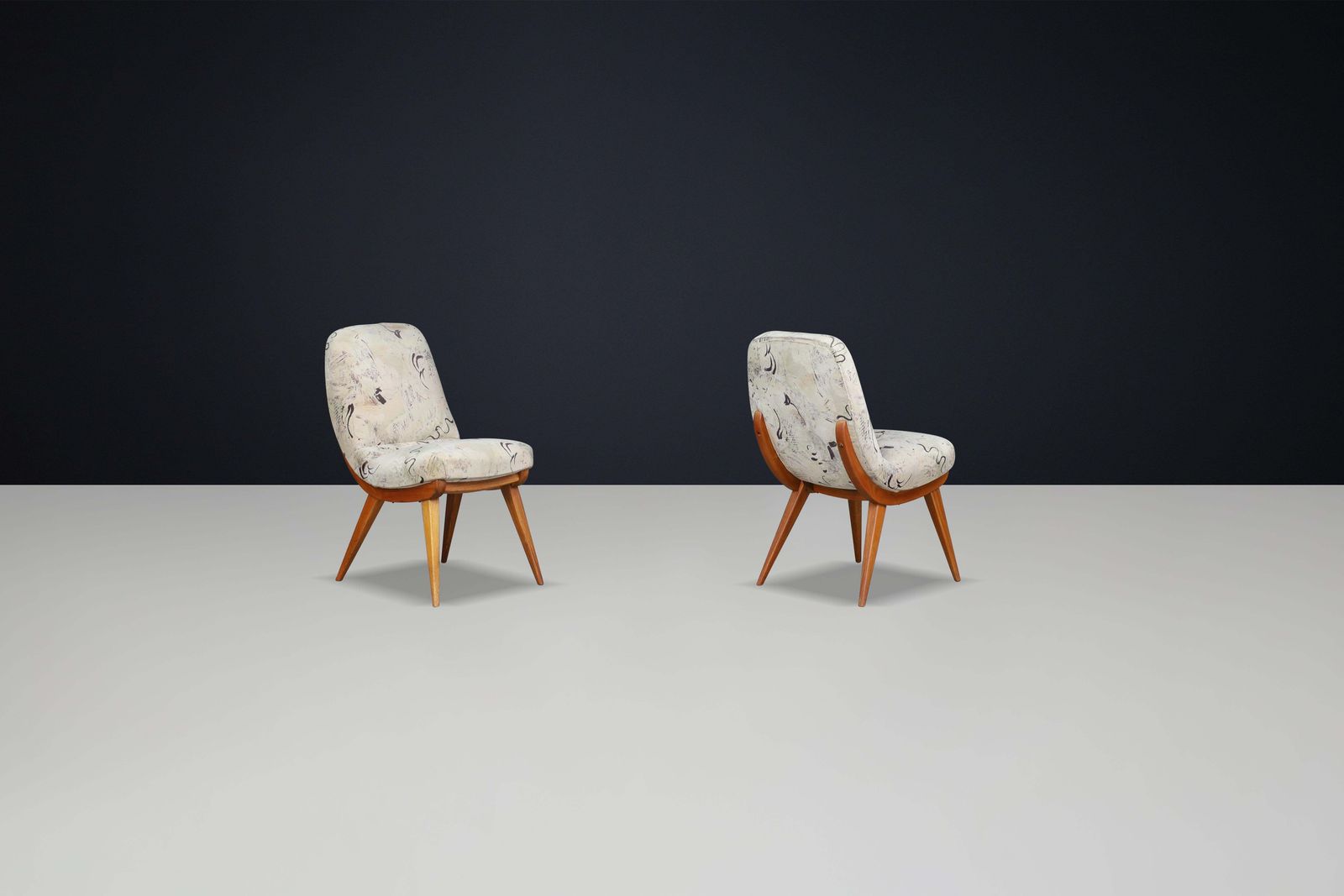 Pair Of Mid Century Modern Easy Chairs In Beech And Original Upholstery 1960s photo buy