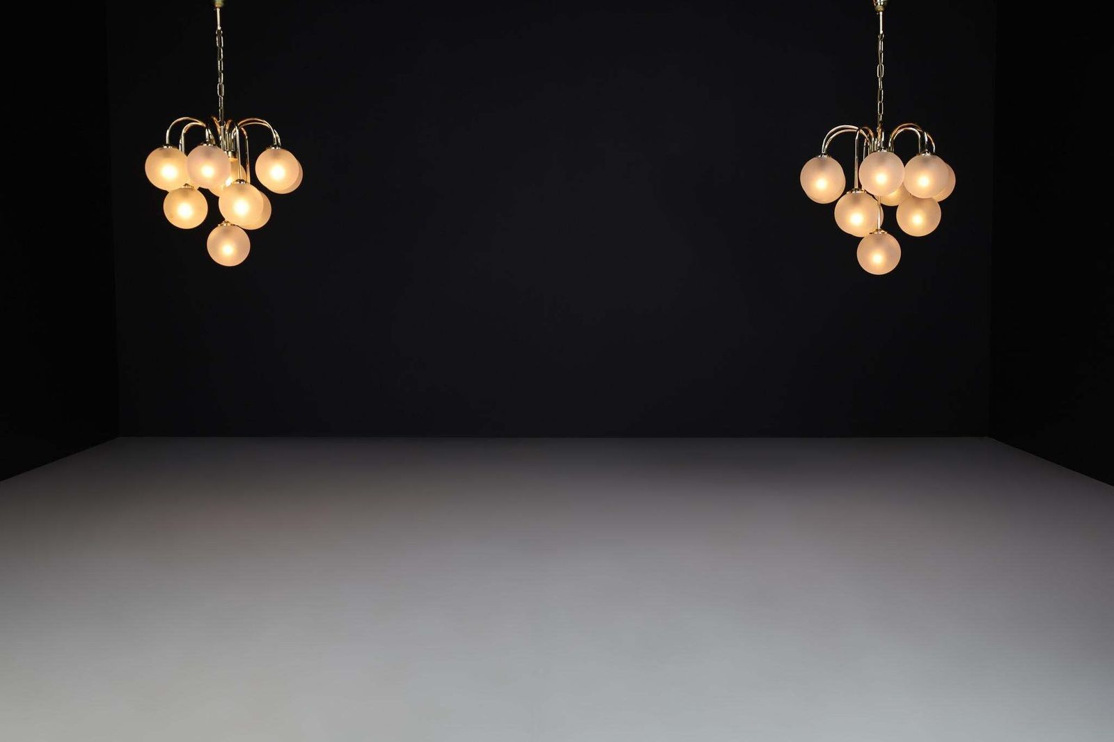 Chandelier In Frosted Hand Blown Glass Globes & Brass, Italy, 1970s photo buy