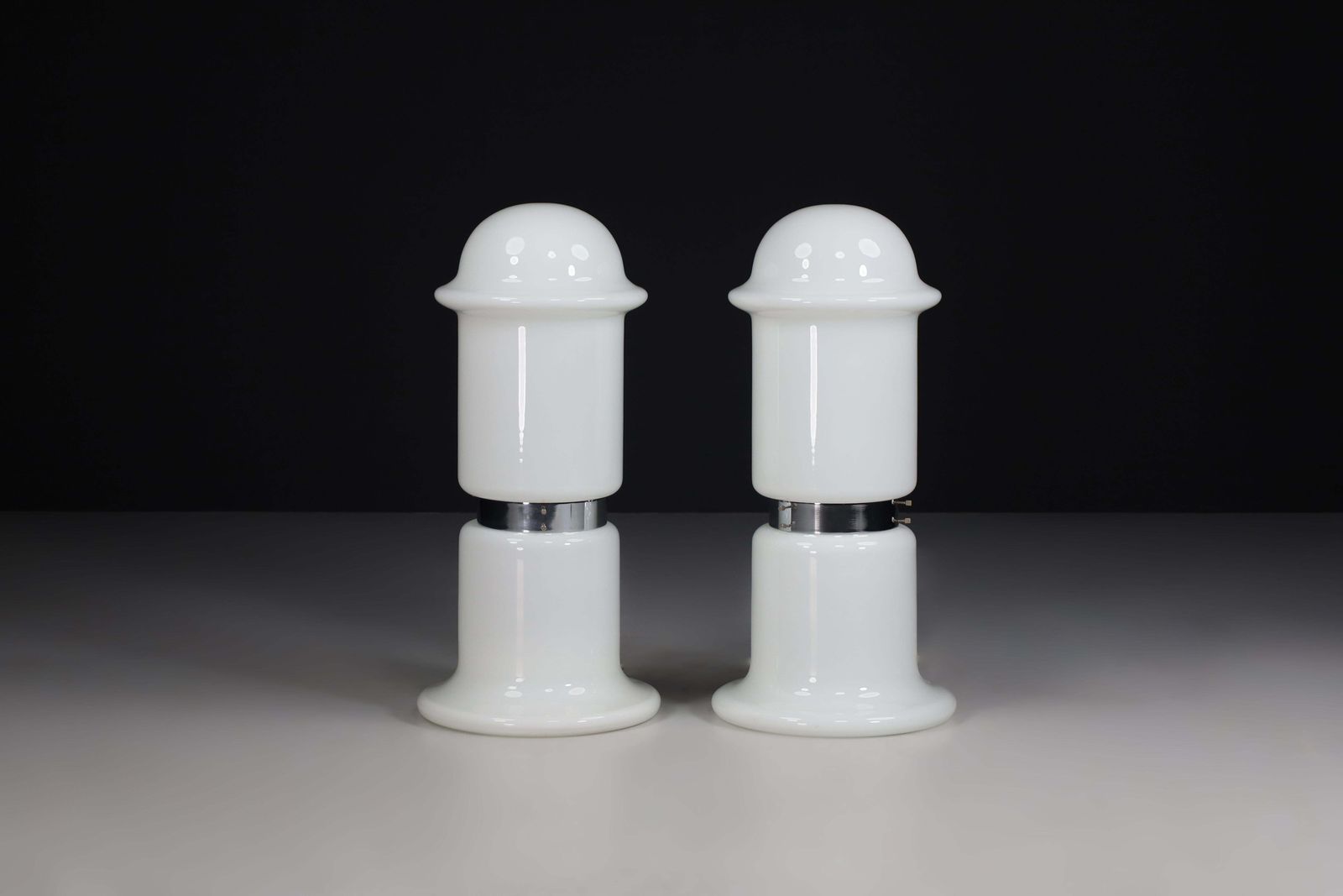 Pair Of Two Chrome And Opaline Glass Floor Table Lamps, Italy, 1970s photo 3751.0