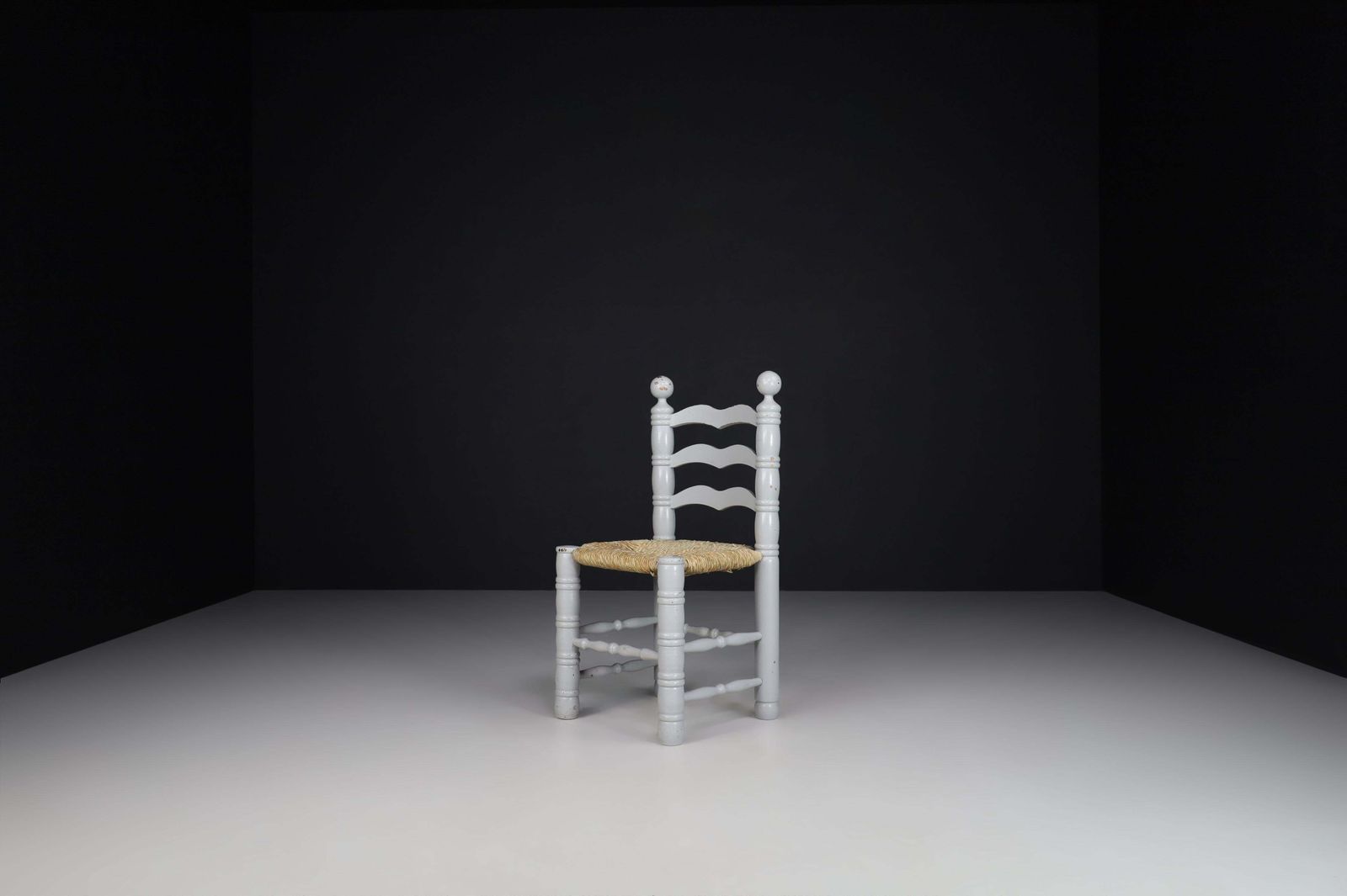 Set Of 12 Painted Oak And Rush Turned Chairs By Charles Dudouyt, France 1940 photo Furniture