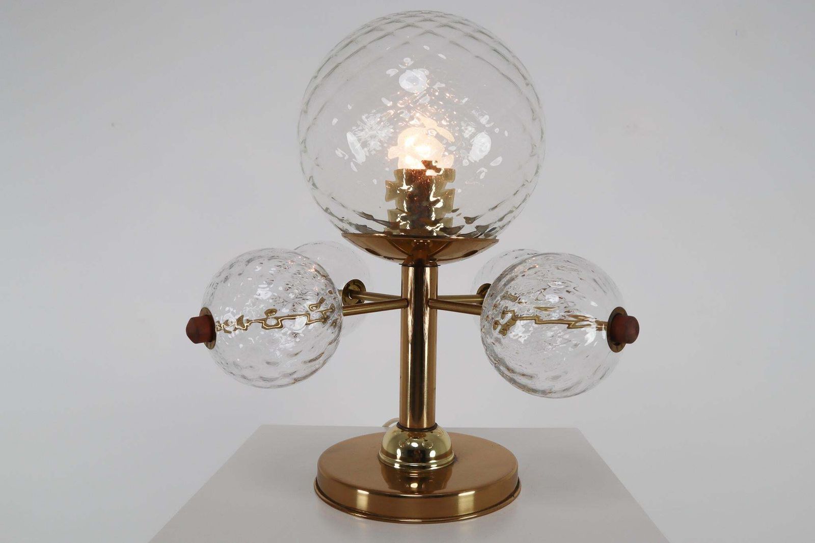 Midcentury Table Lamp With Brass Fixture And Structured Glass, Europe, 1970s photo 757.0