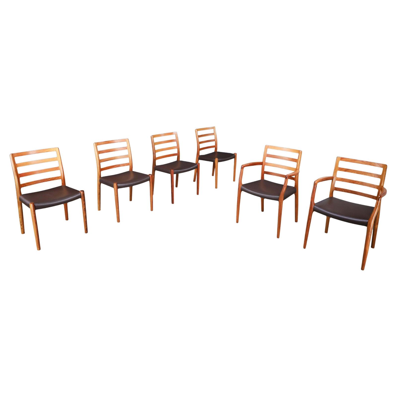 Niels Otto Møller Six Dining Room Chairs, Model 85 By J.L. Møller Mobelfabrik