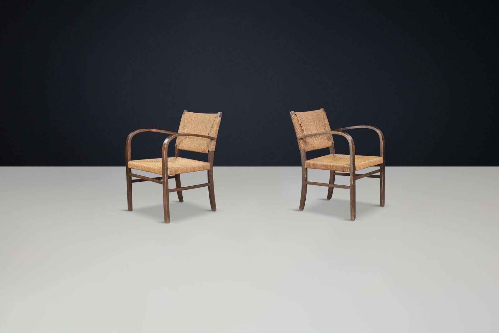 Pair Of Bauhaus Beechwood & Rope Armchairs By Erich Dieckmann, Germany, 1930s photo furniture