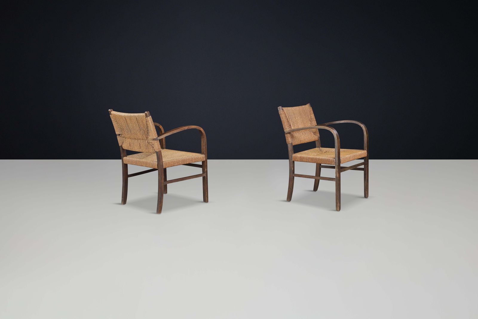 Pair Of Bauhaus Beechwood & Rope Armchairs By Erich Dieckmann, Germany, 1930s photo vinterior