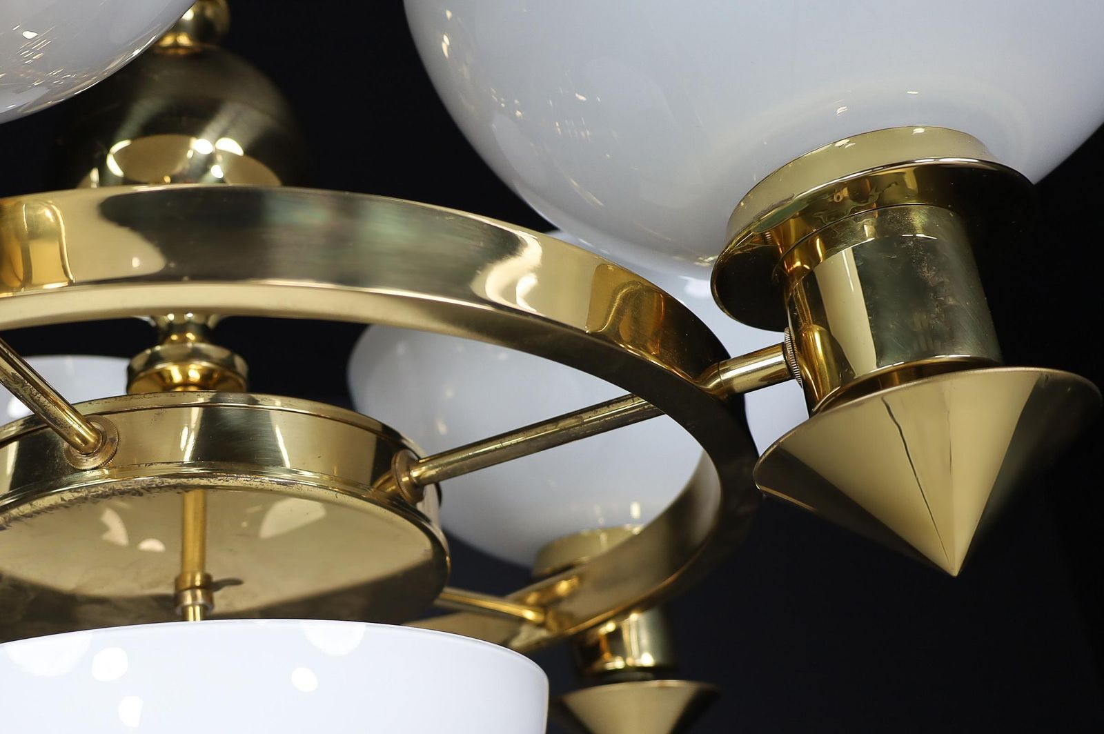 Sculptural Italian Chandelier In Brass & White Opaline Glass, 1970s 12 Available photo buy