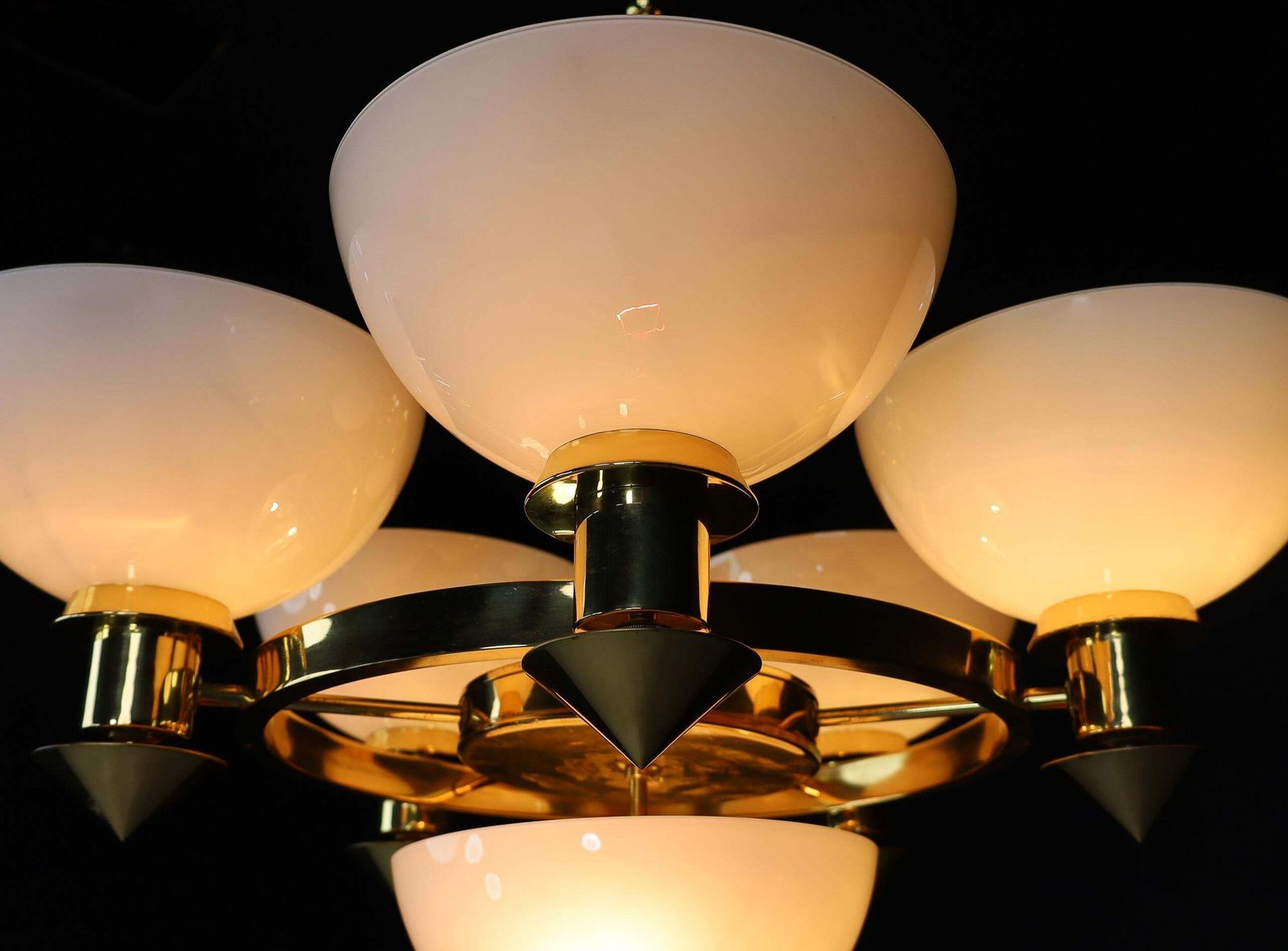 Sculptural Italian Chandelier In Brass & White Opaline Glass, 1970s 12 Available photo vintage