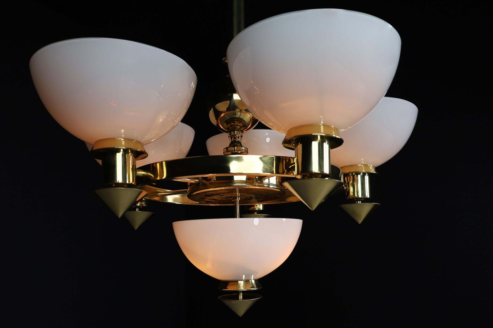 3151.0 Sculptural Italian Chandelier In Brass & White Opaline Glass, 1970s 12 Available photo