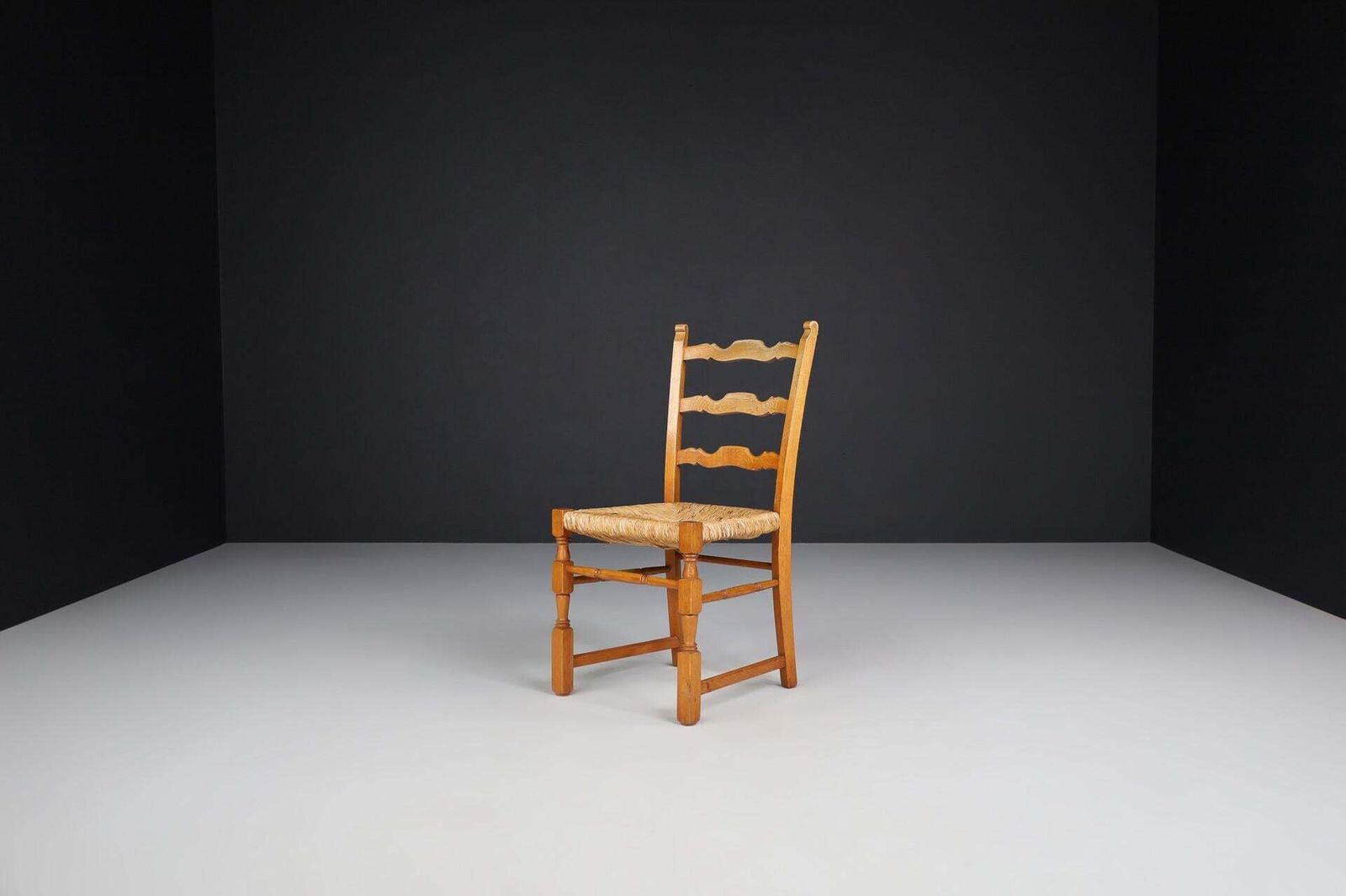 photo furniture Pair Of French Provincial Oak And Rush Chairs, France, 1960s