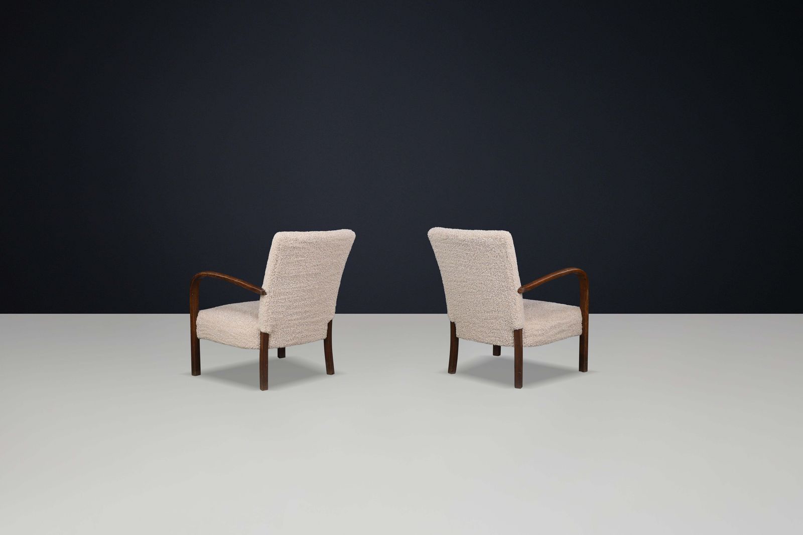 Pair Of Art Deco Armchairs In Walnut And Teddy Upholstery, Czech Republic, 1930s photo Furniture