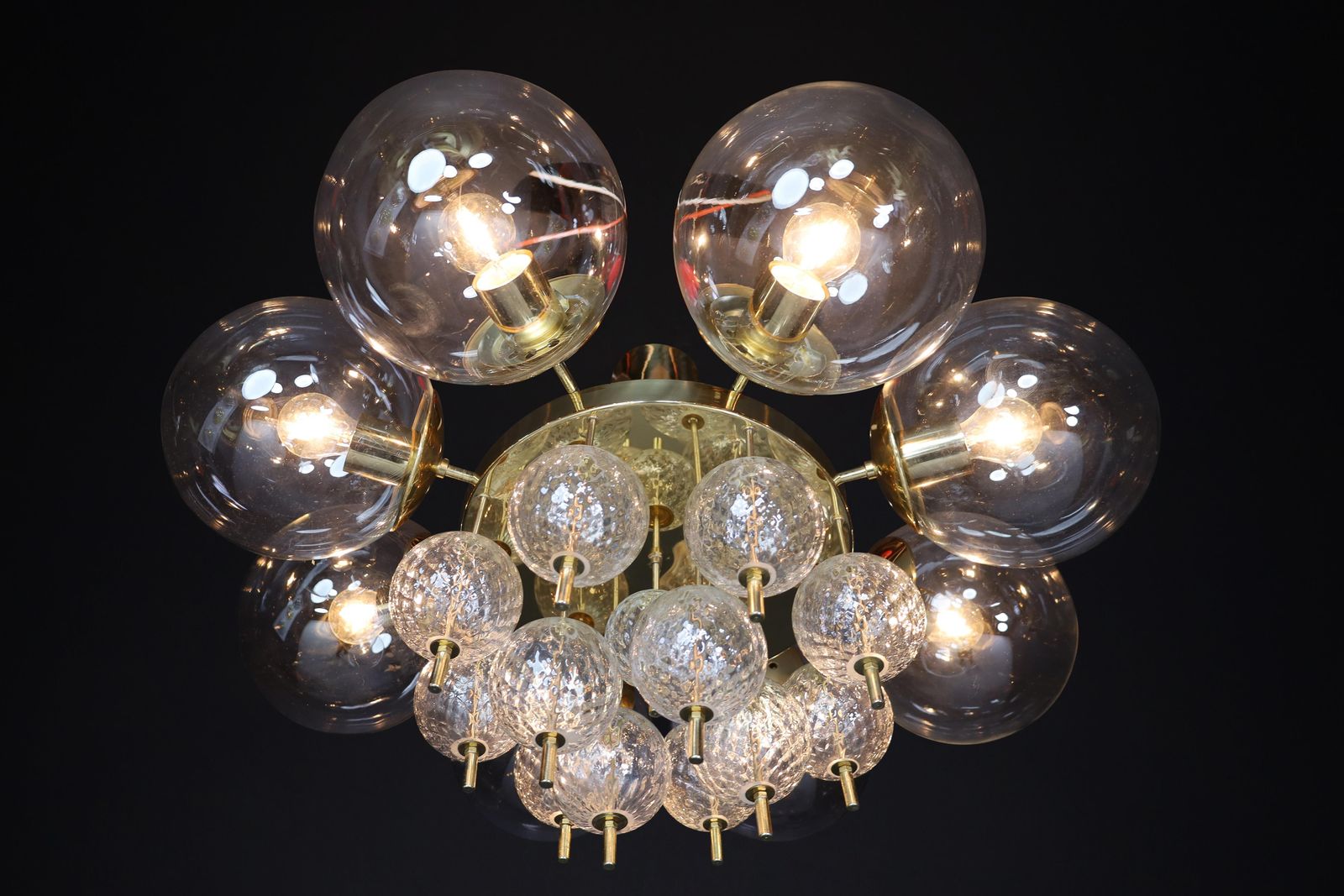 Large Mid Century Preciosa Chandelier Brass And Glass Globes Czechia 1960s photo 4587.0