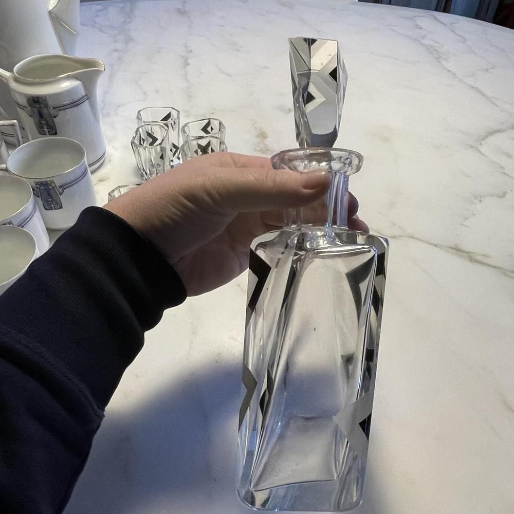 Art Deco Cubist Crystal Liqueur Service By Karl Palda, 1930s, Set Of 8 photo vinterior