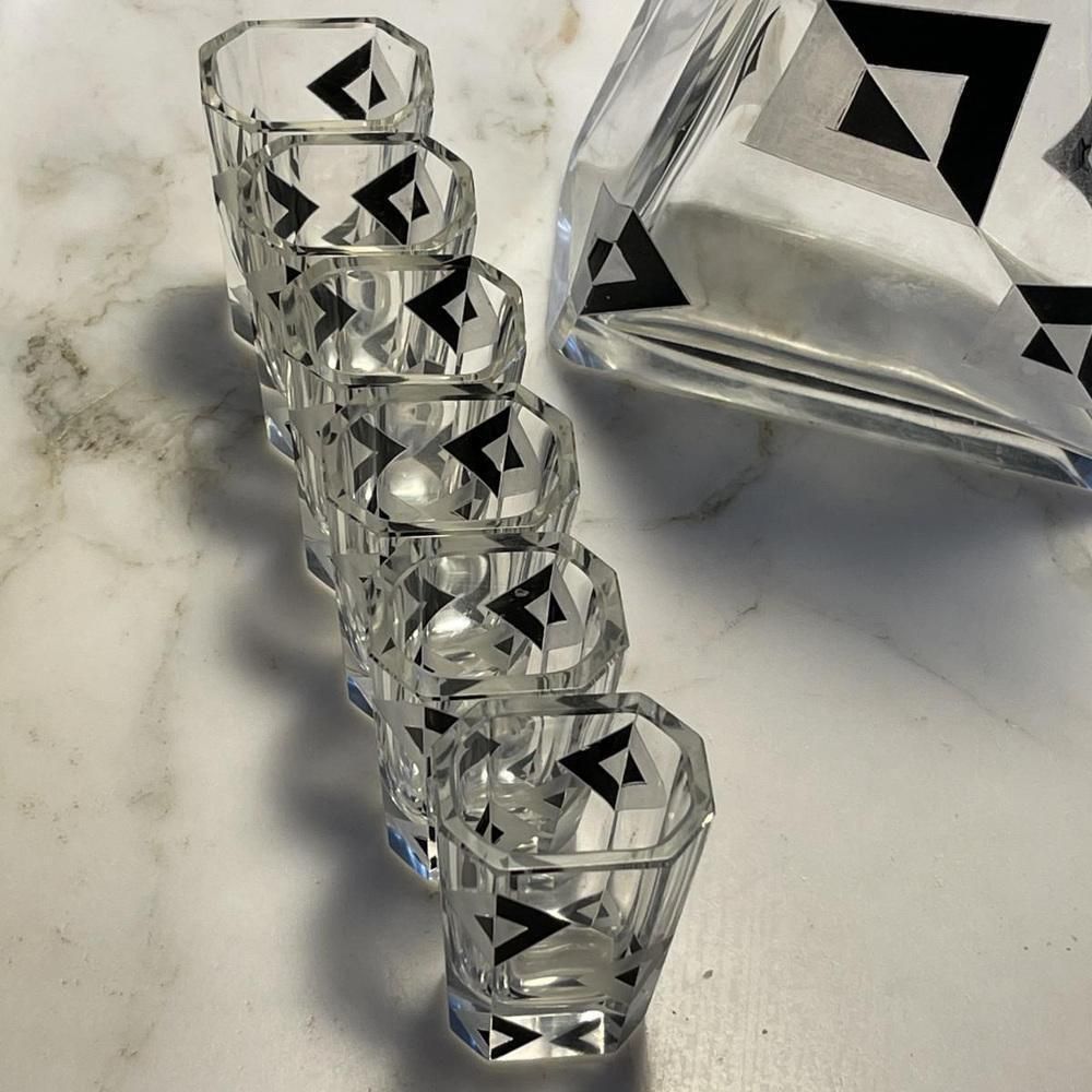 photo for sale Art Deco Cubist Crystal Liqueur Service By Karl Palda, 1930s, Set Of 8