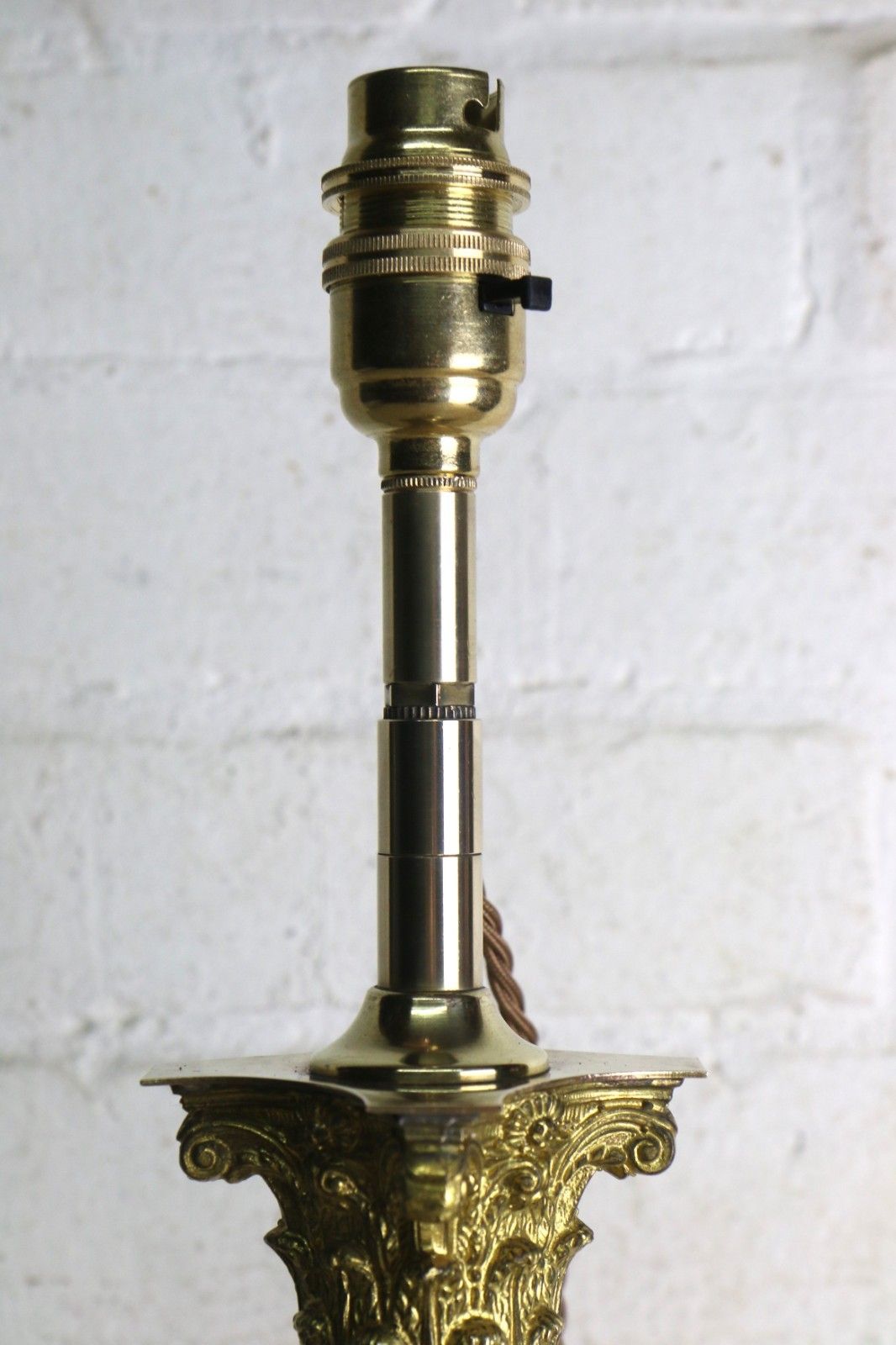 Table Lamp Corinthian Column Early 20th C. Brass Oil Lamp Conversion Round Base photo buy