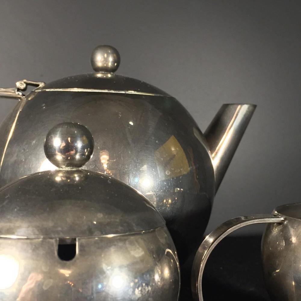 Art Deco Modernist Zilveren Metalen Thee  Of Koffieservies, Jaren 1940, Set Van 3 photo furniture