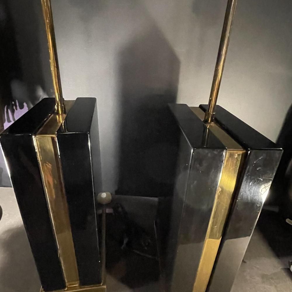 Hollywood Regency Lamps In Black Lacquer And Brass, 1970s, Set Of 2 photo buy