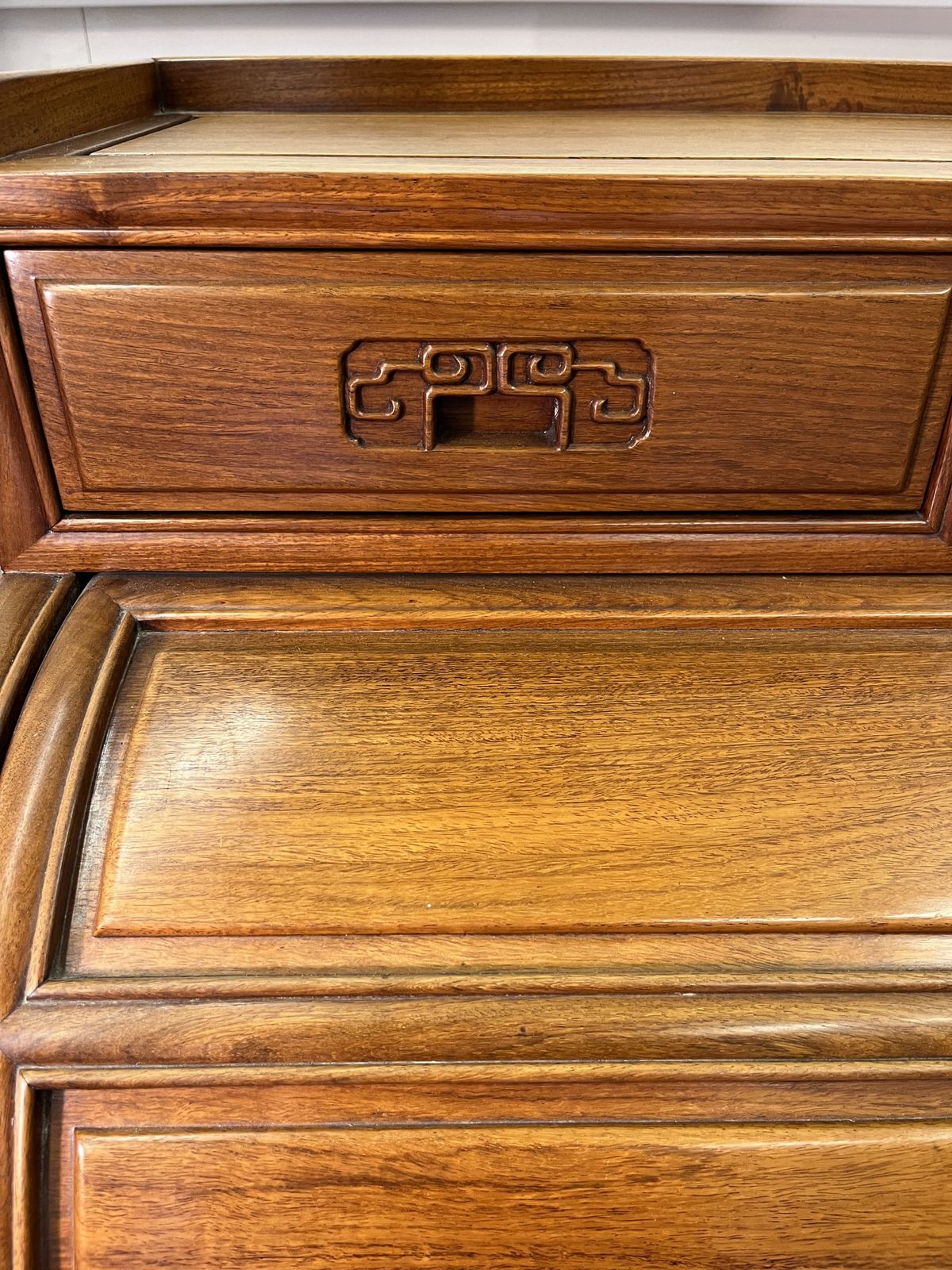 A Mid Century Chinese Hardwood Cylinder Bureau Desk photo for sale