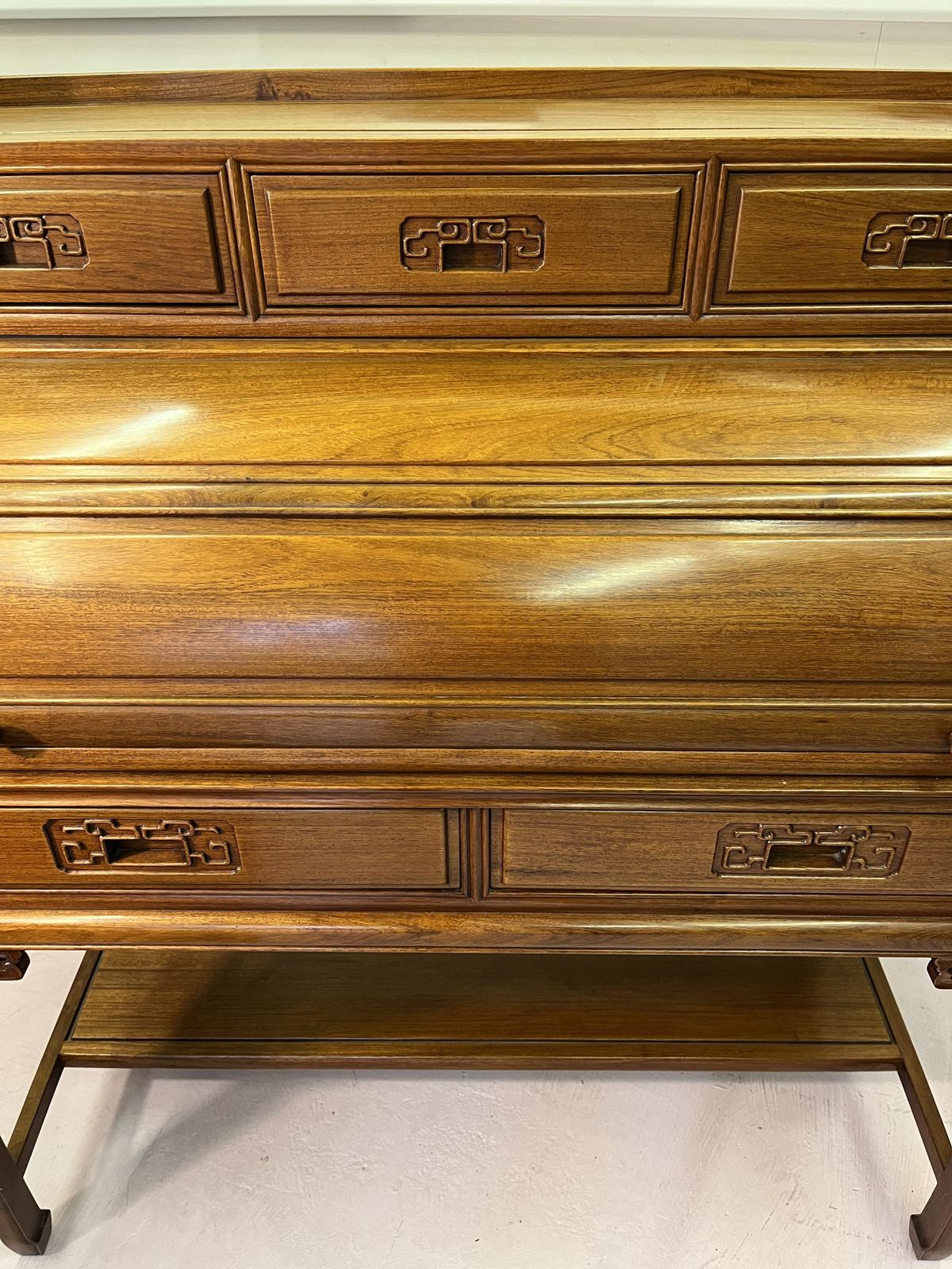 A Mid Century Chinese Hardwood Cylinder Bureau Desk photo 425.0