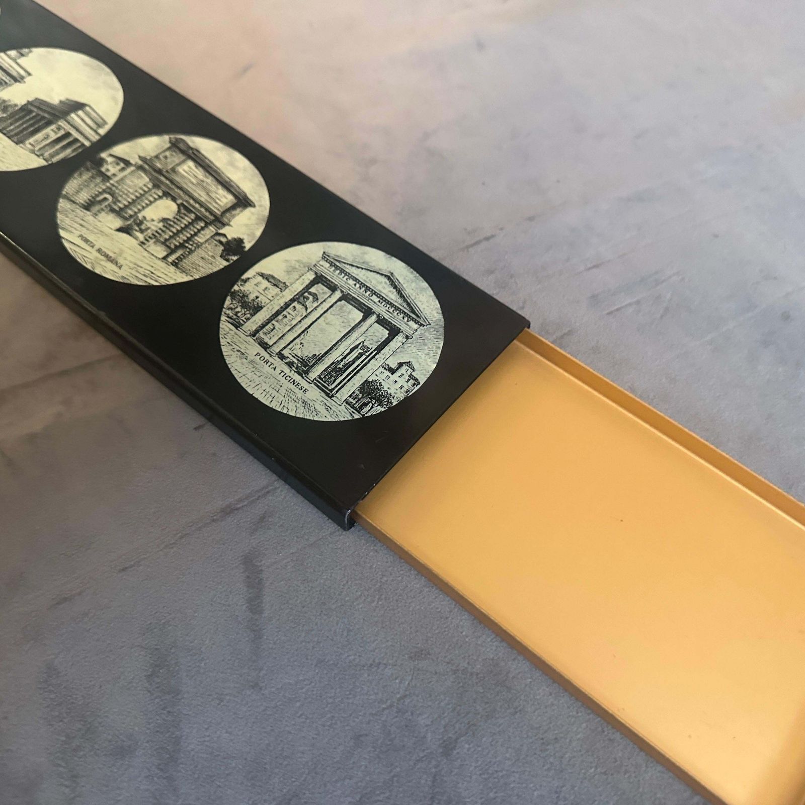 photo for sale 1960s Mid Century Modern Cigarette Box Le Porte Di Milano By Piero Fornasettì