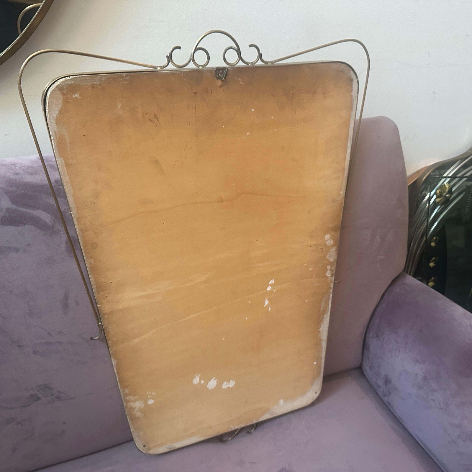 A 1950s Mid Century Modern Brass Italian Wall Mirror In The Manner Of Gio Ponti photo vinterior