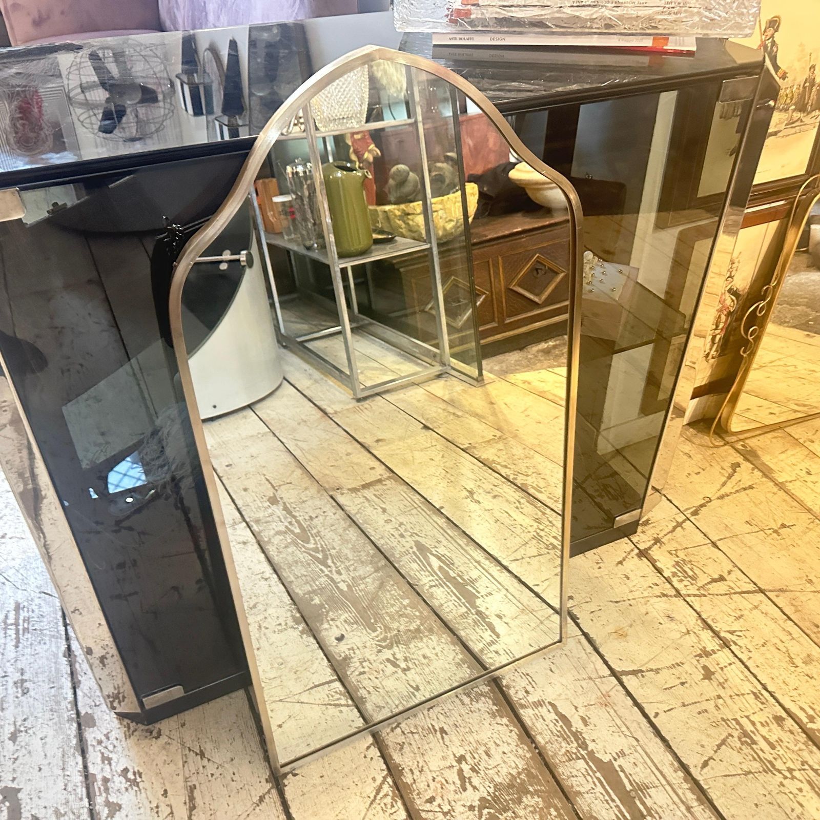 1950s Gio Ponti Style Mid Century Modern Brass Italian Wall Mirror photo furniture