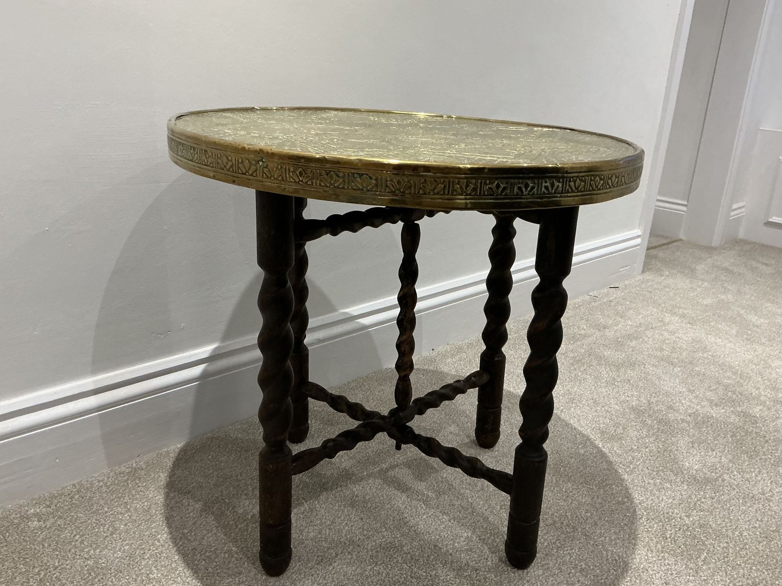 Vintage Anglo Indian Brass Table With Unusual Lion Motif And Folding Wooden Base photo furniture