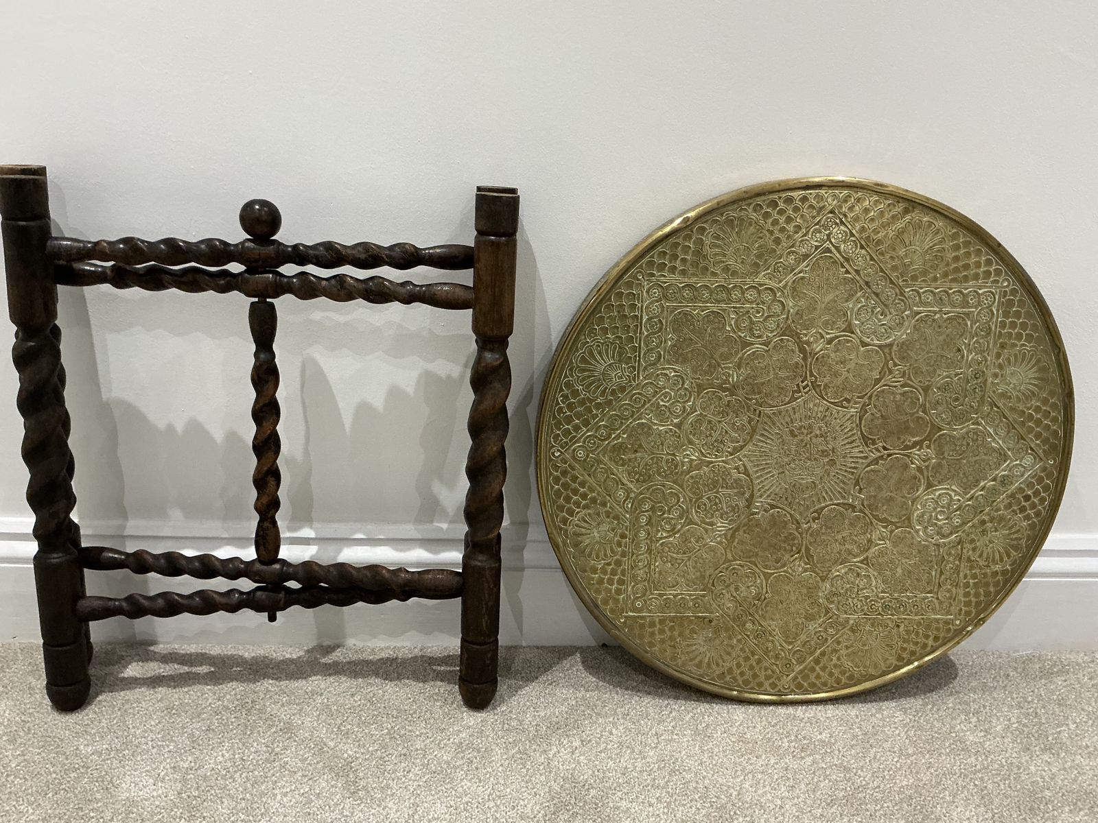Vintage Anglo Indian Brass Table With Unusual Lion Motif And Folding Wooden Base photo 175.0