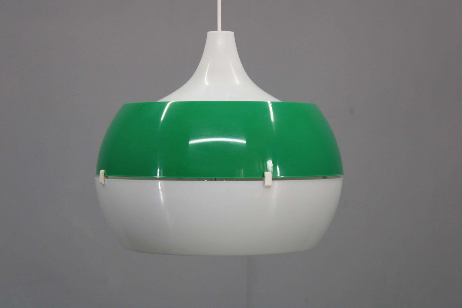 Vintage Italian Green And White Plastic Pendant Light, 1970s — Space Age Modern photo Lighting