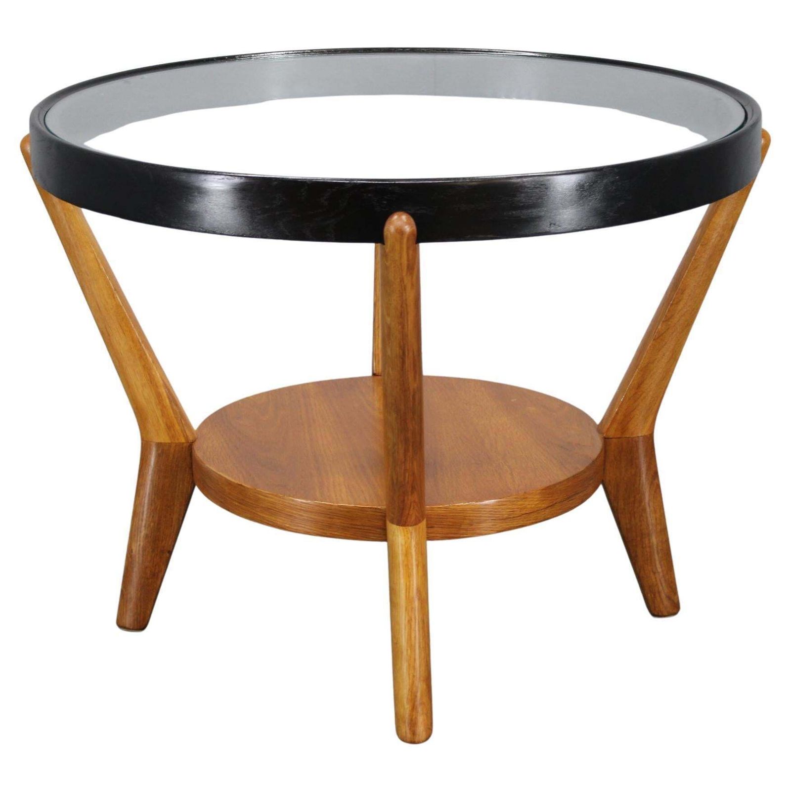 Mid Century Oak And Glass Round Coffee Table By Kropáček & Koželka