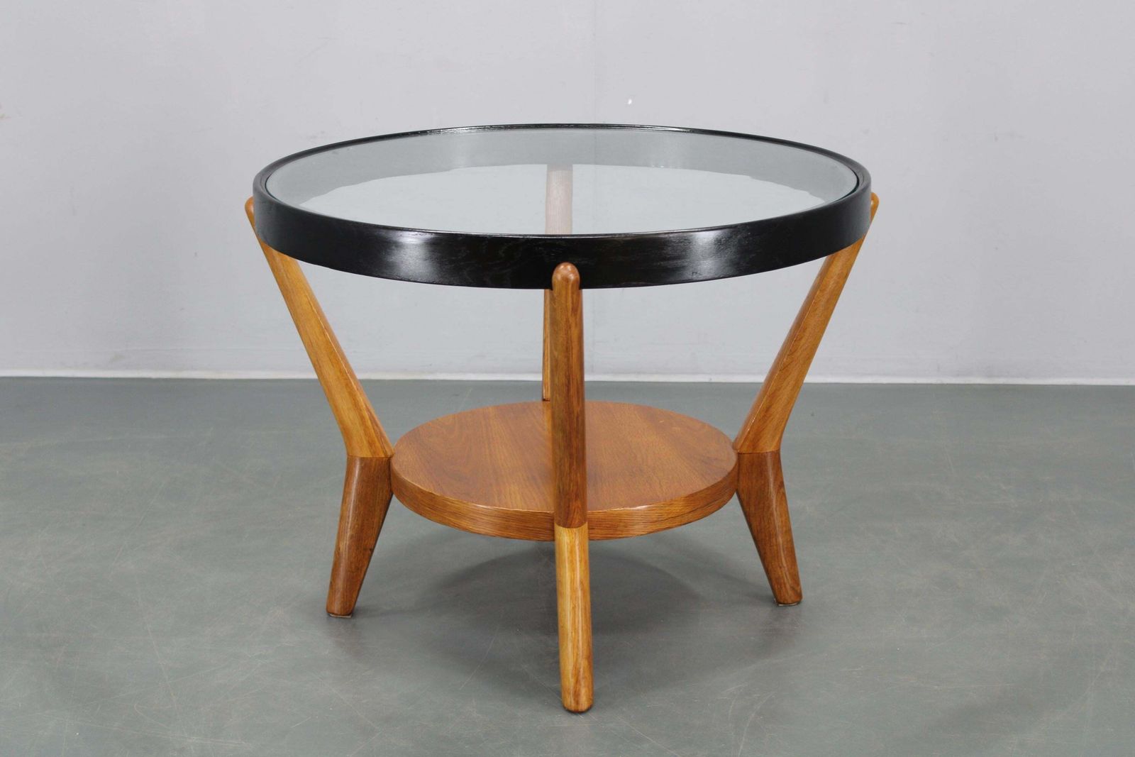 Mid Century Oak And Glass Round Coffee Table By Kropáček & Koželka photo furniture