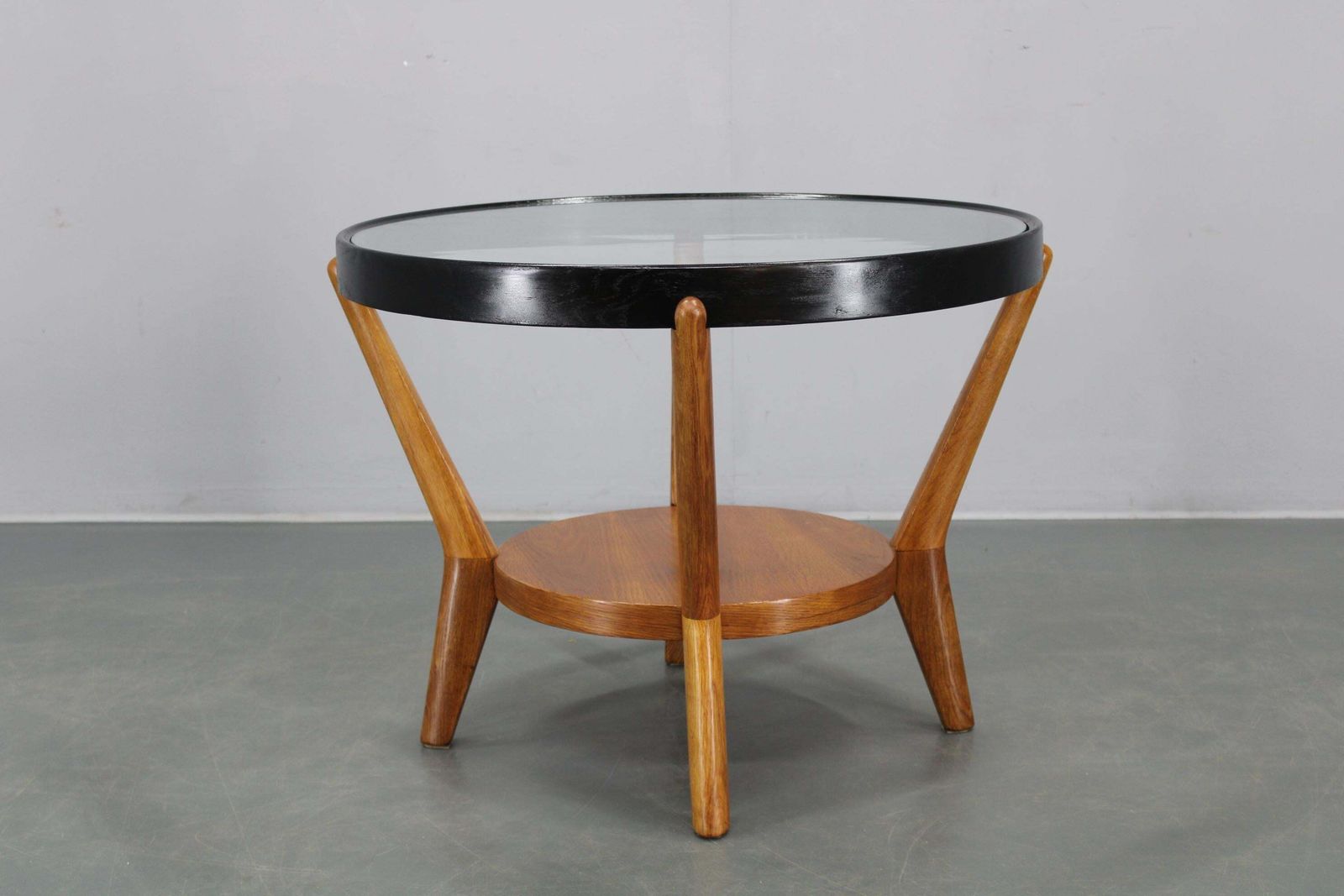 Mid Century Oak And Glass Round Coffee Table By Kropáček & Koželka photo for sale