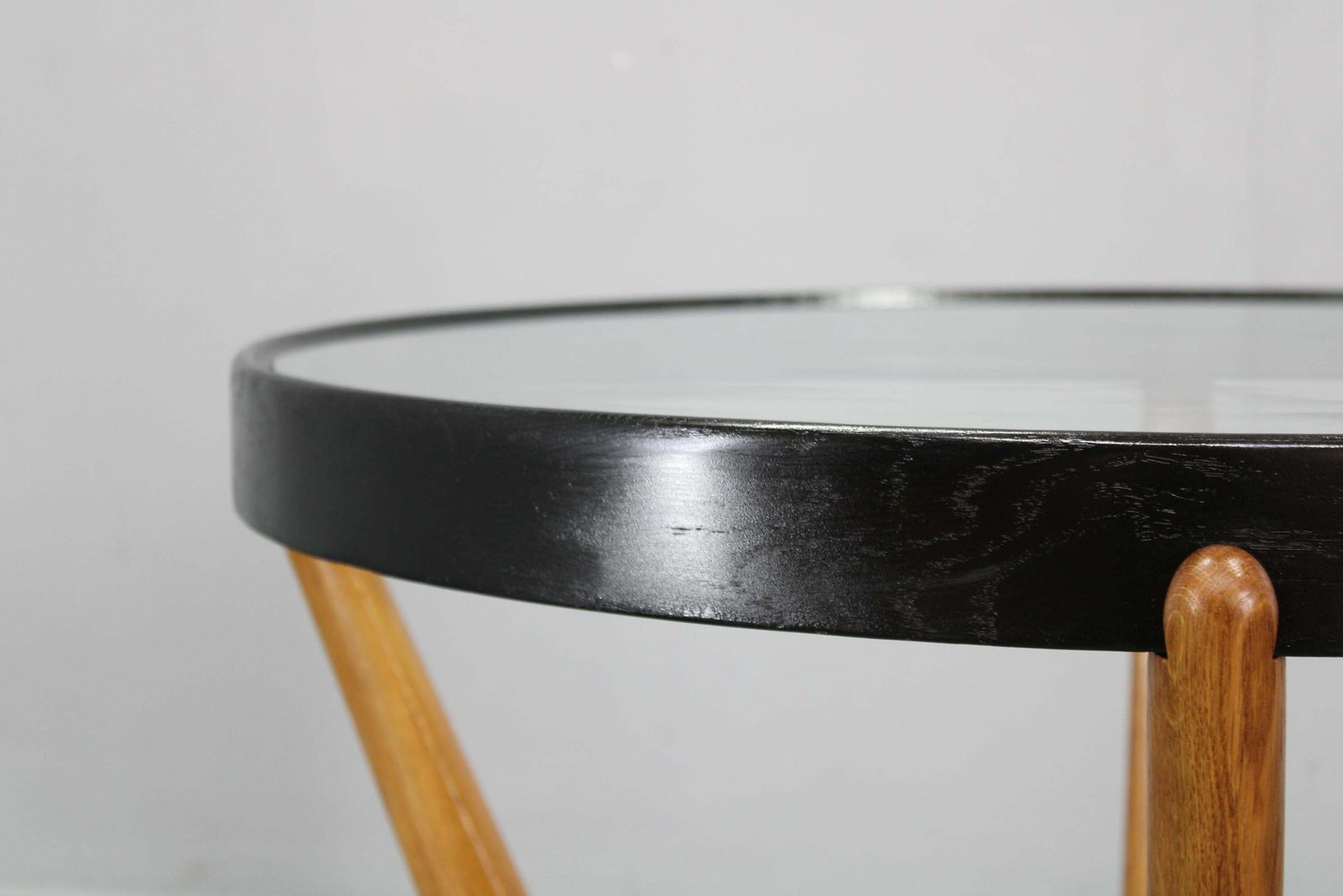 Mid Century Oak And Glass Round Coffee Table By Kropáček & Koželka photo 601.0