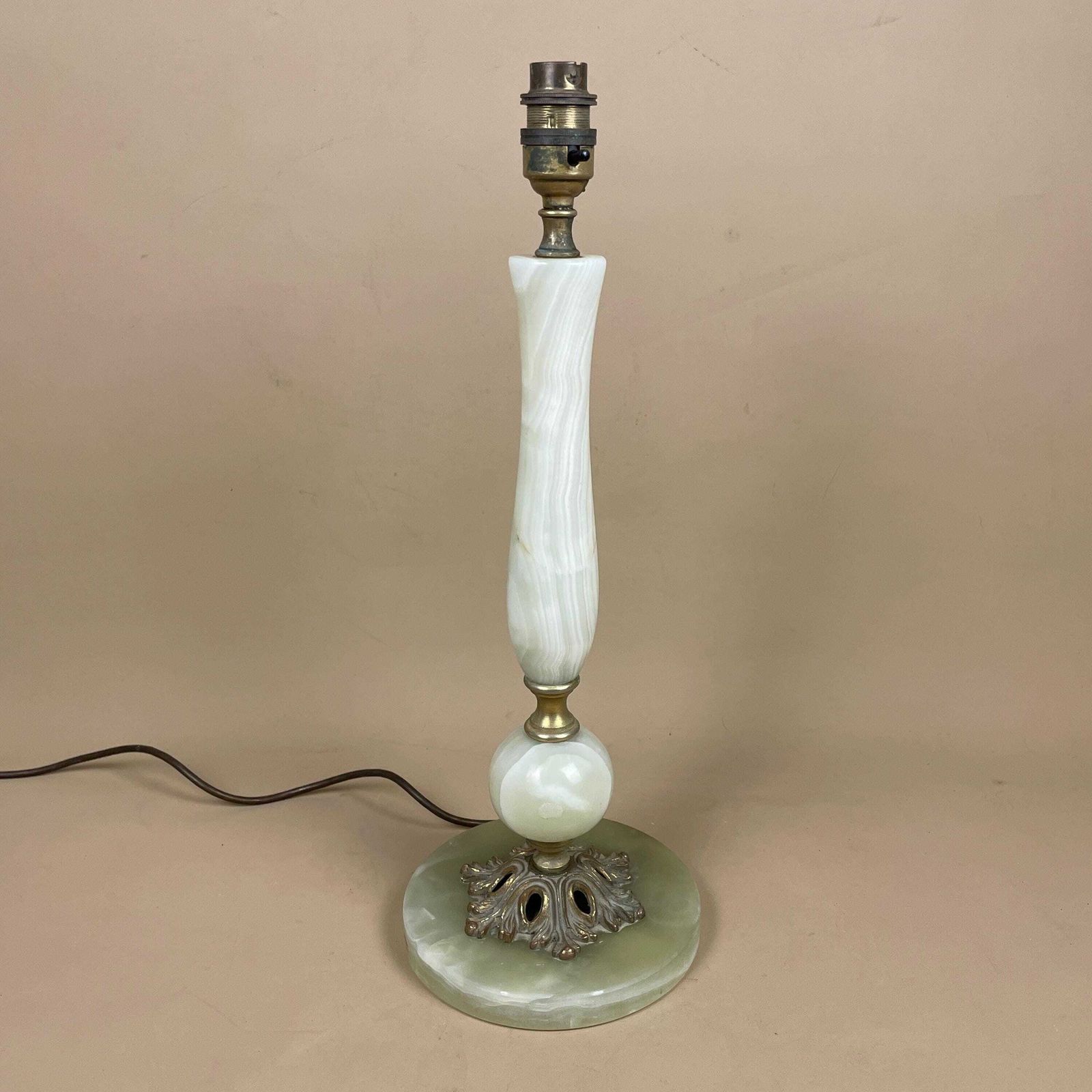 Antique Vintage Marble Stone Lamp Green Light Table Bedside Desk Lamp Colours Natural Patterns Ornate Round Base Onyx Brass Metal Gold