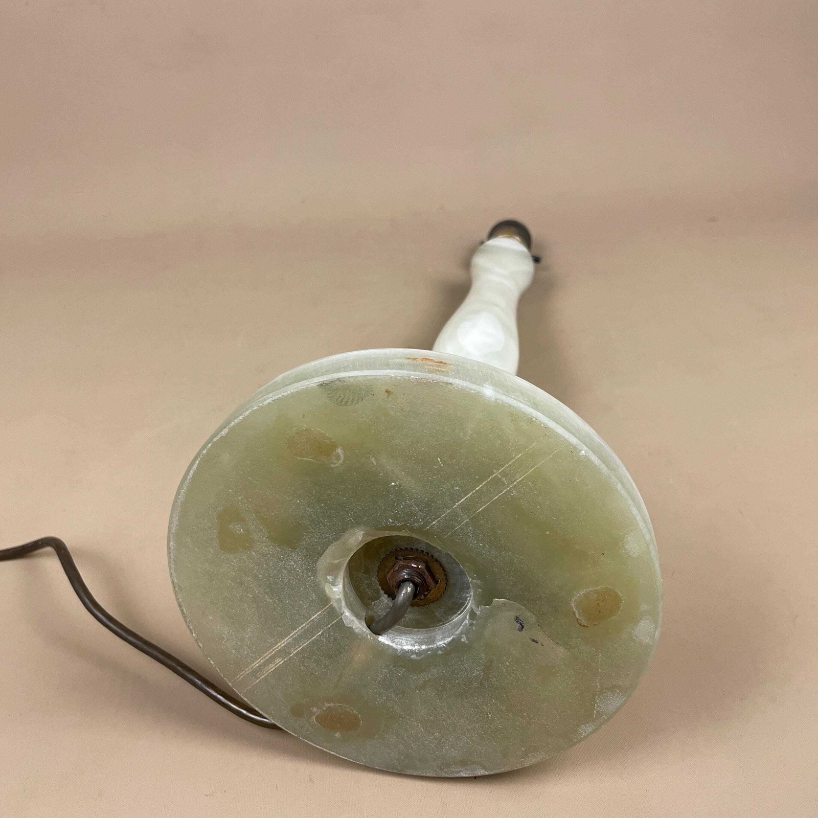 Lighting Antique Vintage Marble Stone Lamp Green Light Table Bedside Desk Lamp Colours Natural Patterns Ornate Round Base Onyx Brass Metal Gold photo