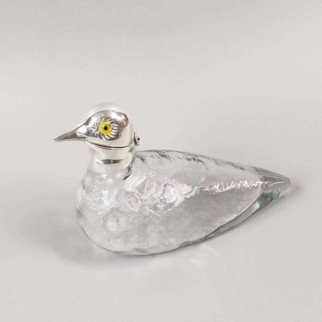 Silver Mounted Glass Duck Inkwell, Antique English Art Nouveau Style Itay photo Home Decor