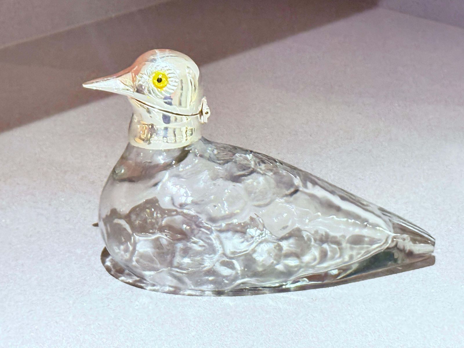 Silver Mounted Glass Duck Inkwell, Antique English Art Nouveau Style Itay photo 1283.0