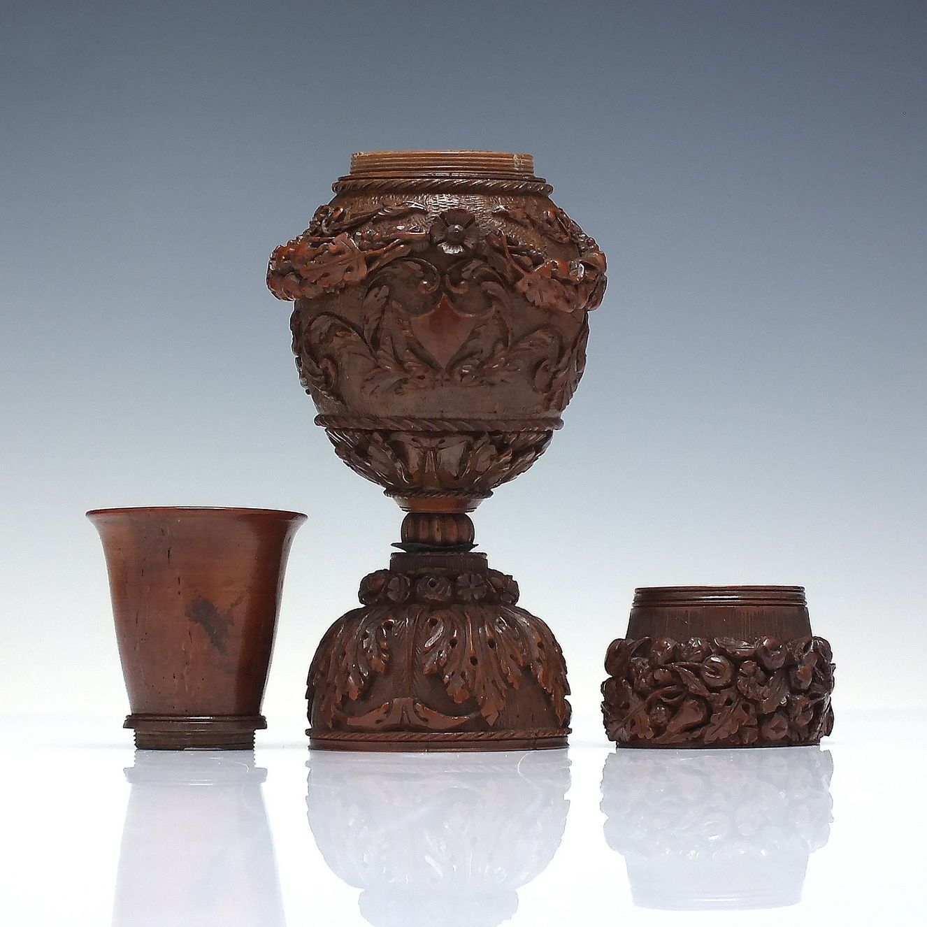 Exceptionally Rare 18th Century Coquilla Nut Carved Vase C1750 photo for sale