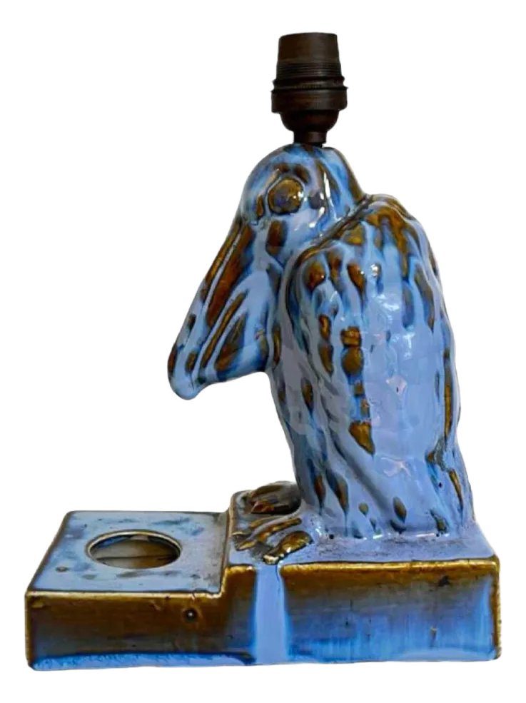 Art Deco Pelican Sculpture Lamp Base In Fine Glazed Stoneware, 1930